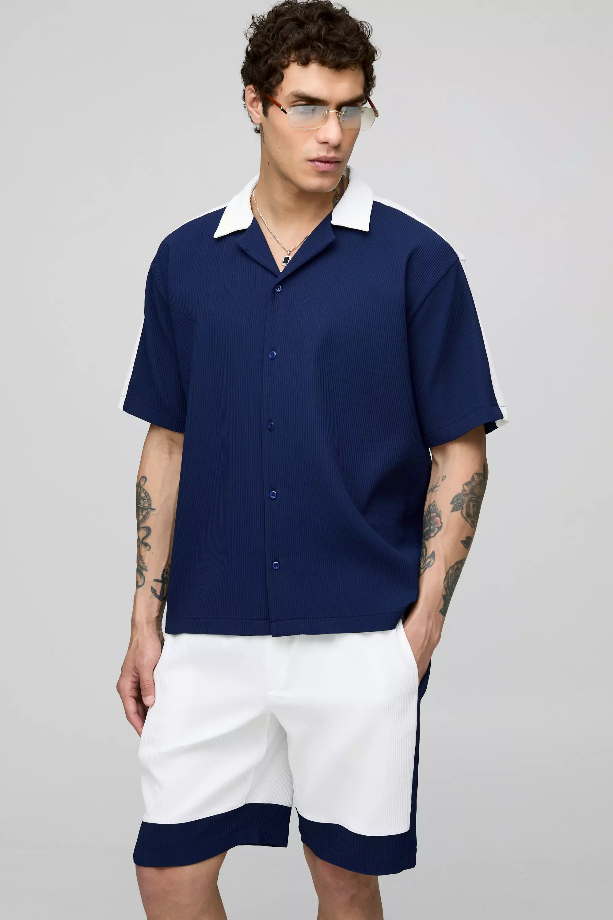 Kurzärmliges Oversize Hemd & Shorts, Navy alternatives Bild