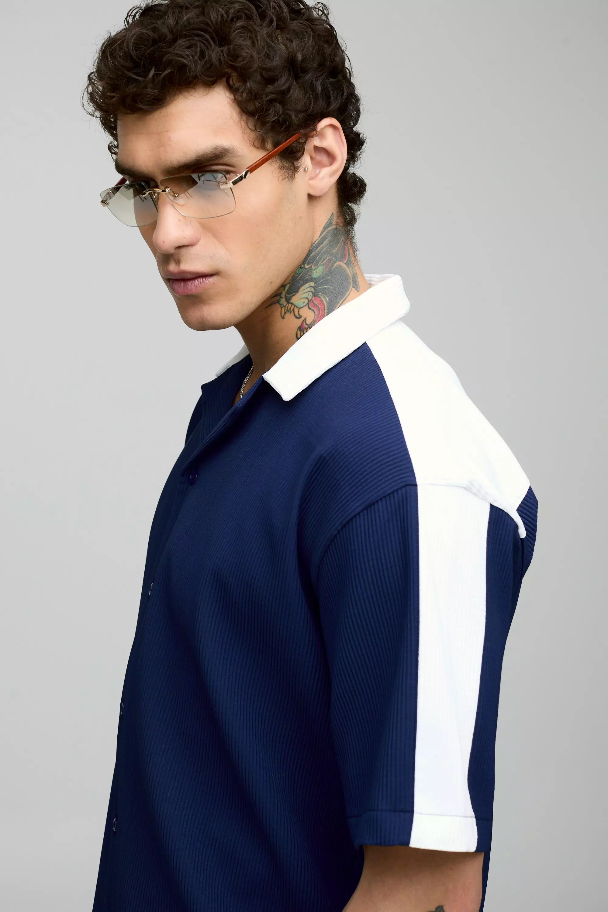 Kurzärmliges Oversize Hemd & Shorts, Navy alternatives Bild