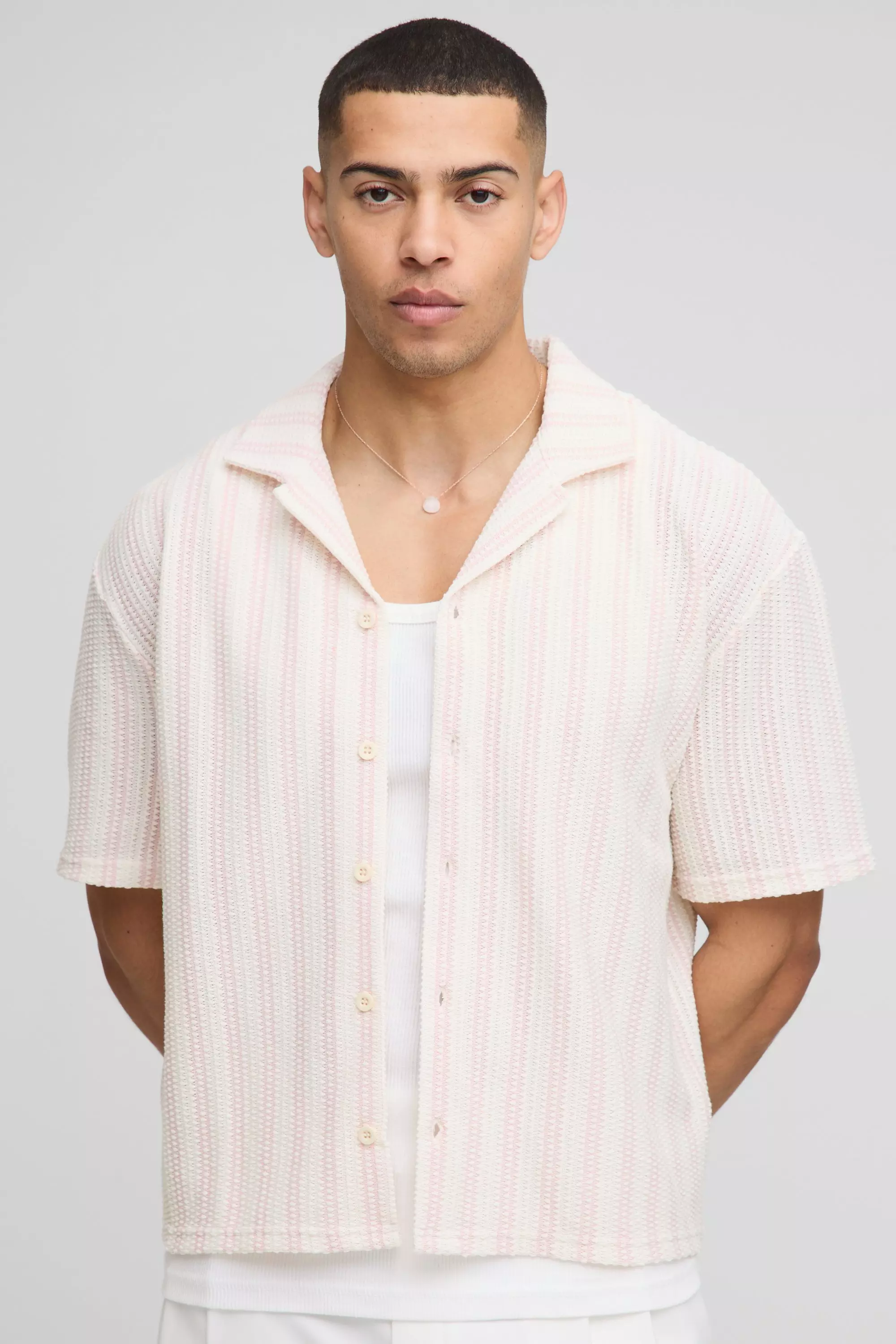 Chemise oversize rayée en jersey, Pink autre image