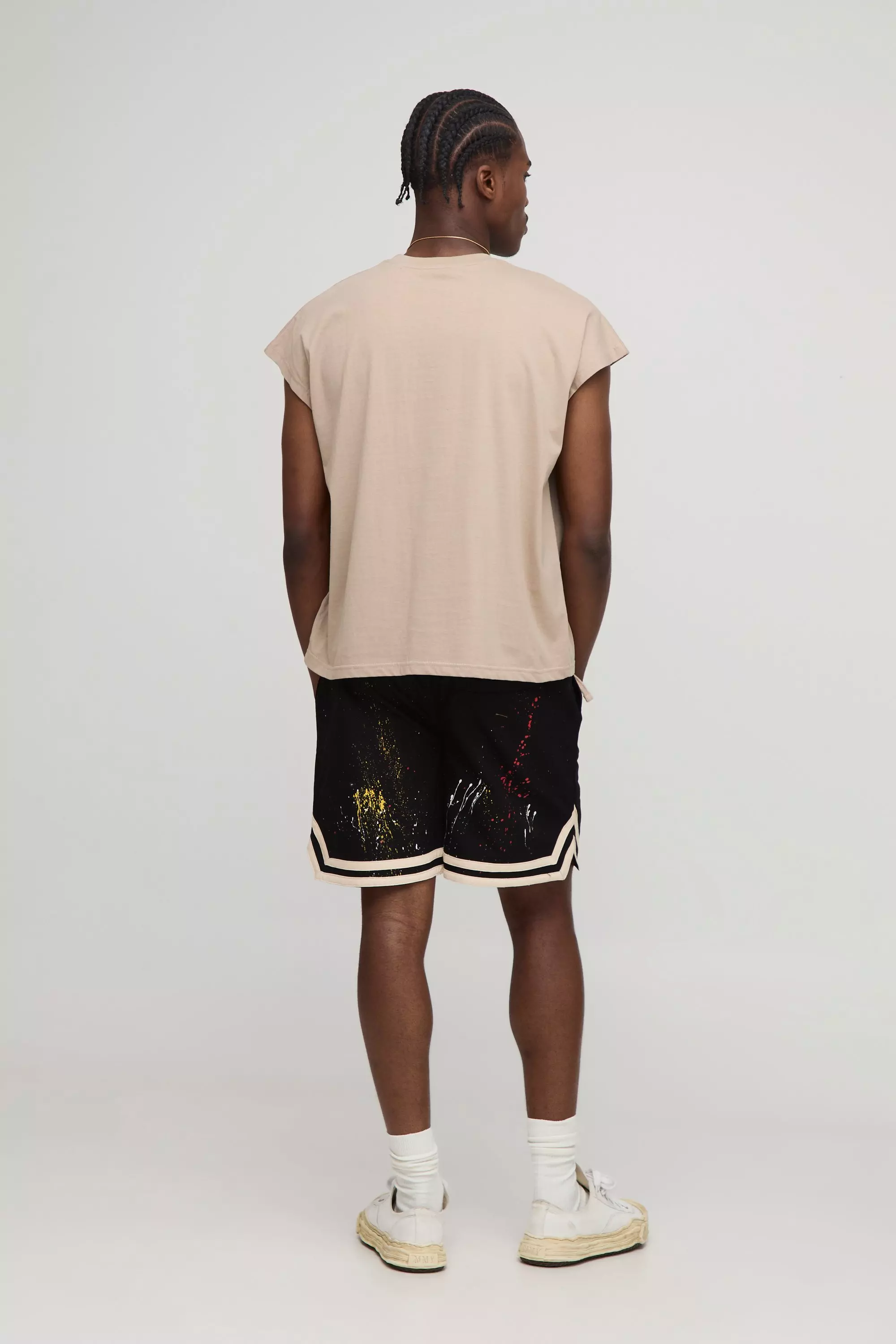 Elasticated Waist Cotton Ripstop Paint Splatter Basketball Shorts | boohooMAN USA
