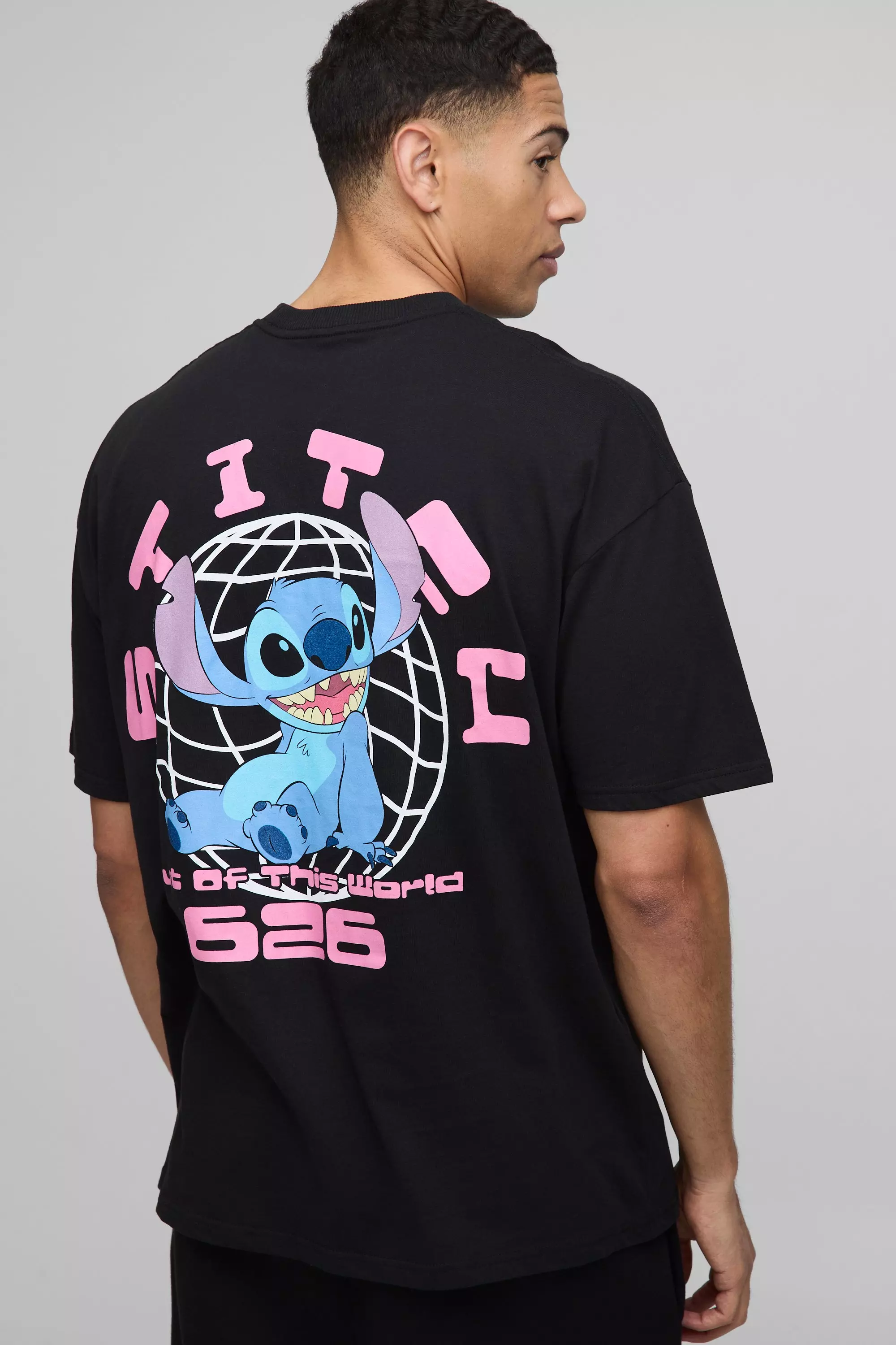 Oversized Lilo and Stitch License Graphic T Shirt Black