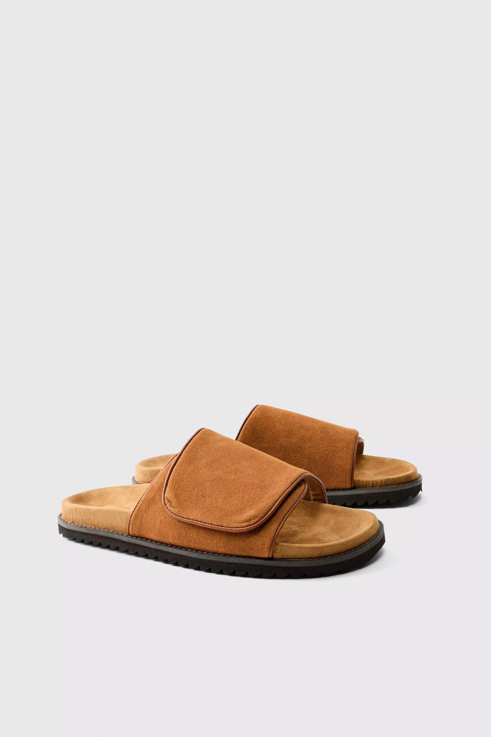 Faux Suede Slider Style Skater Sole Sandal Tan