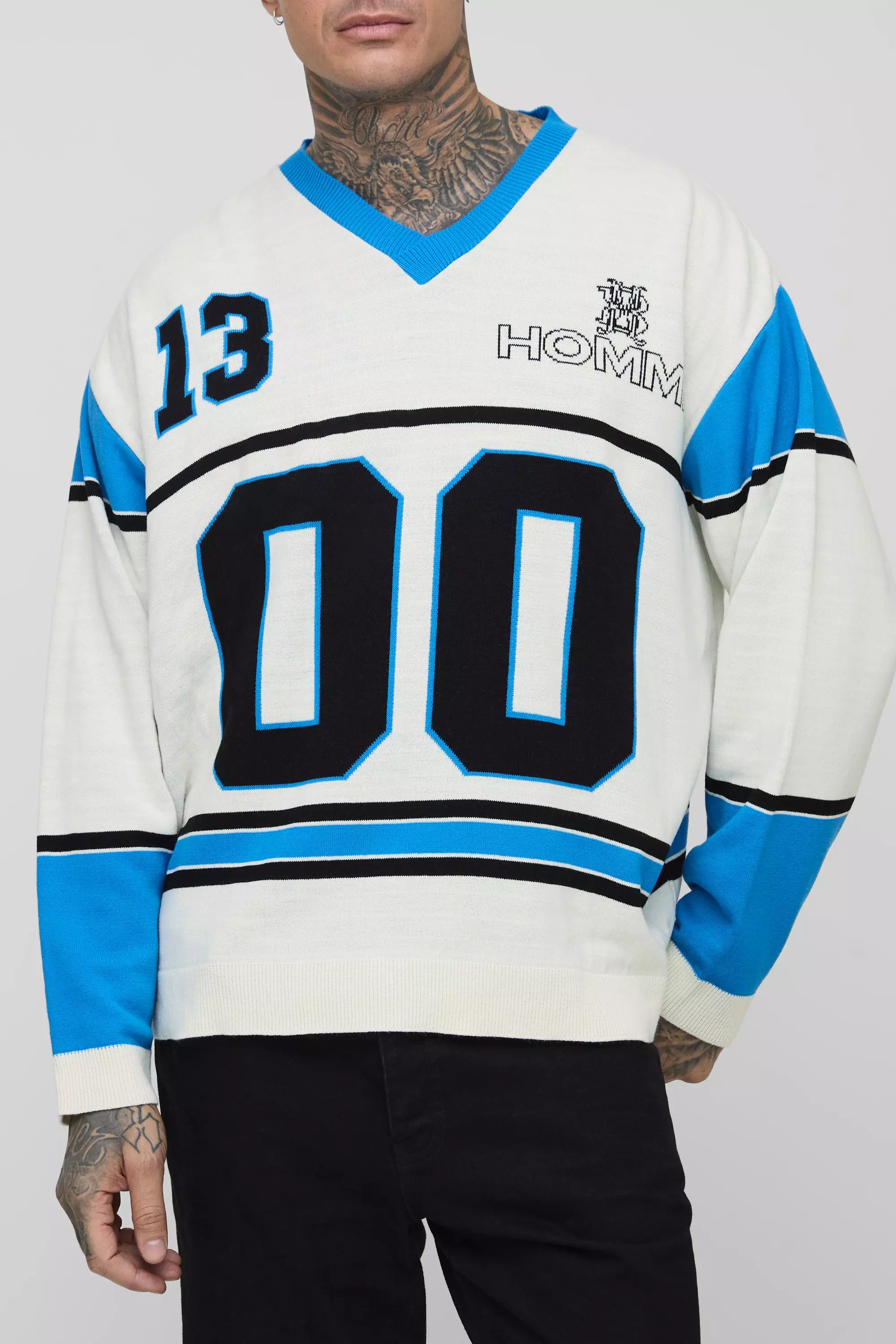 Ecru Tall Oversized Knitted Varsity Hockey Top alternative image