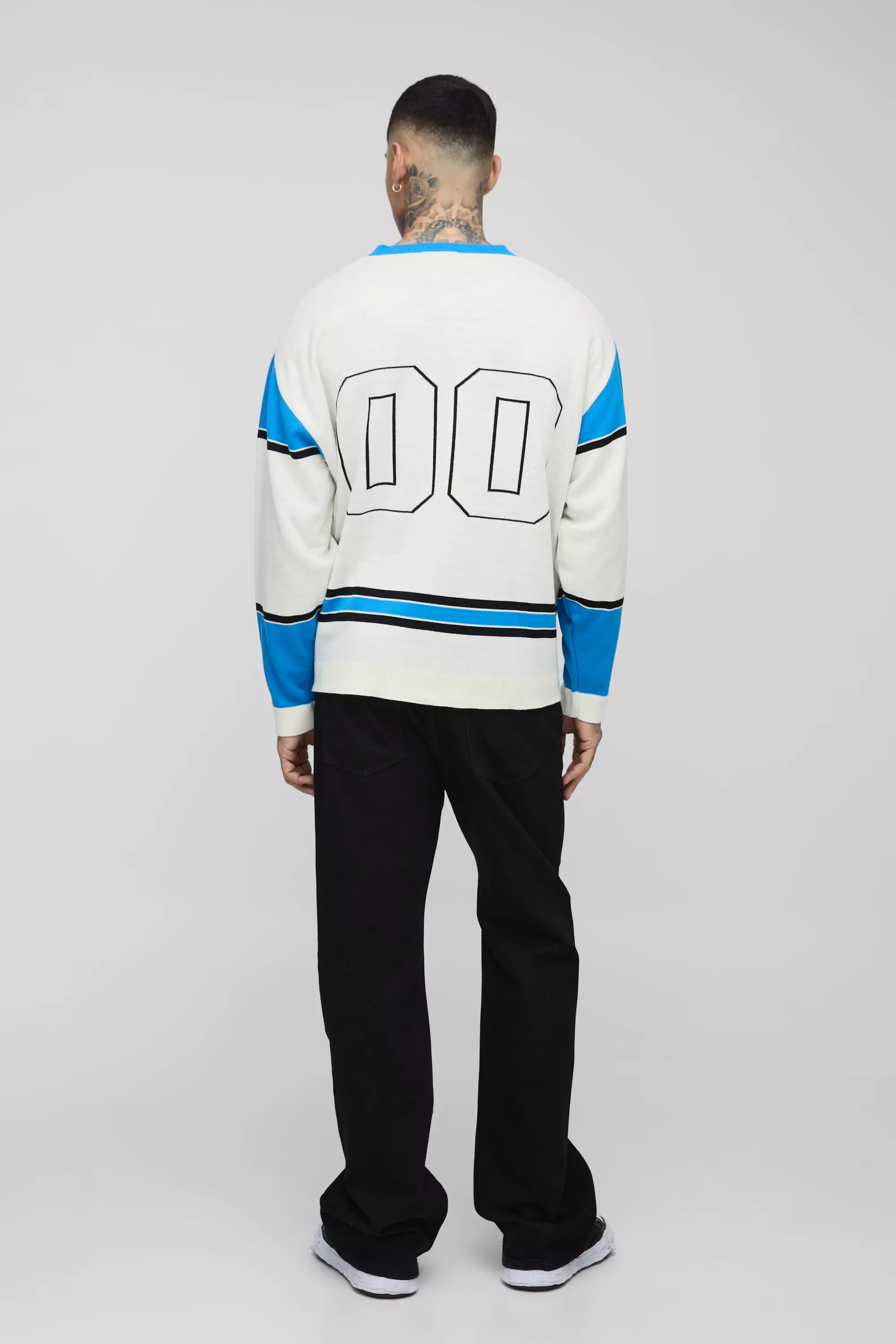 Ecru Tall Oversized Knitted Varsity Hockey Top alternative image