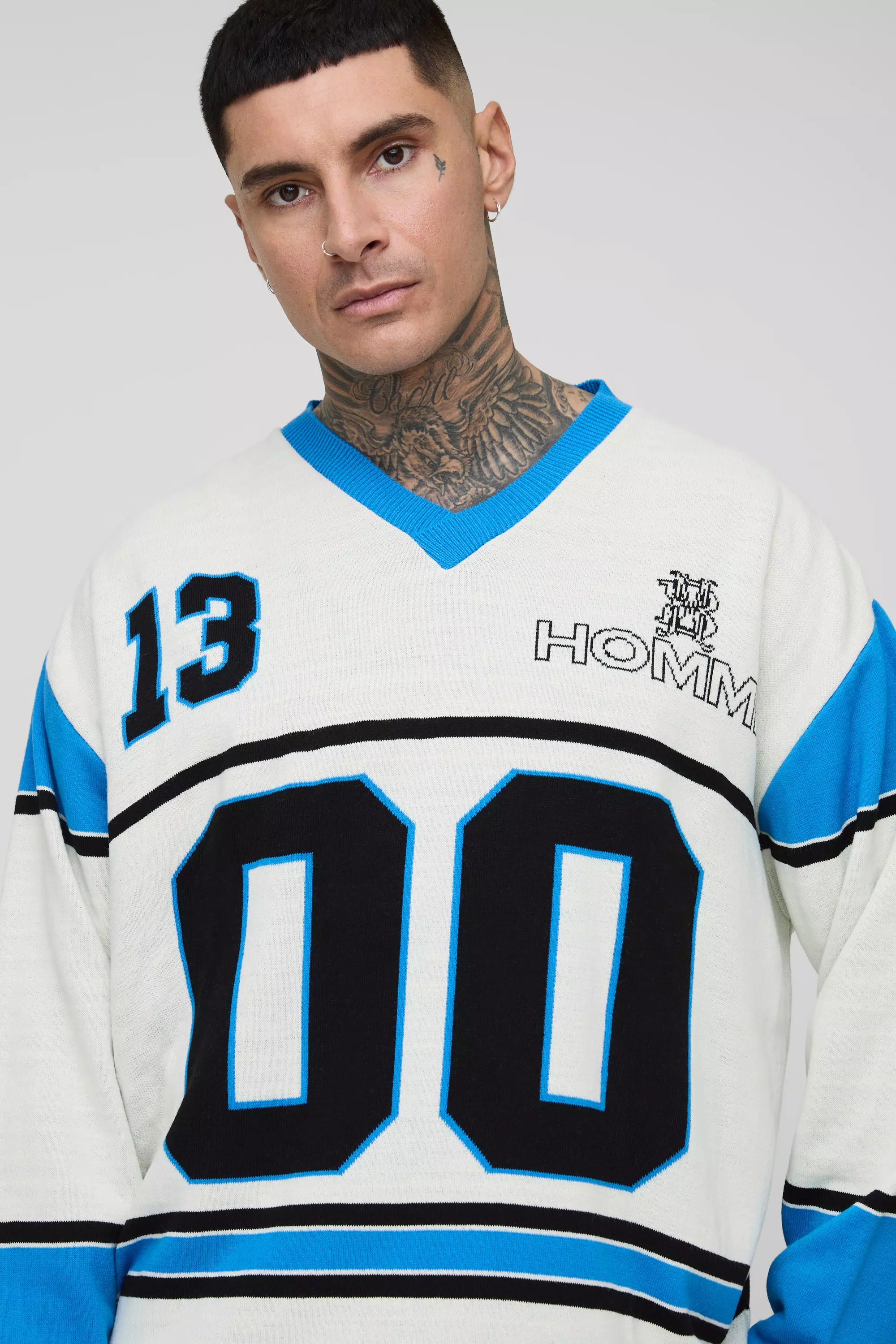 Ecru Tall Oversized Knitted Varsity Hockey Top alternative image