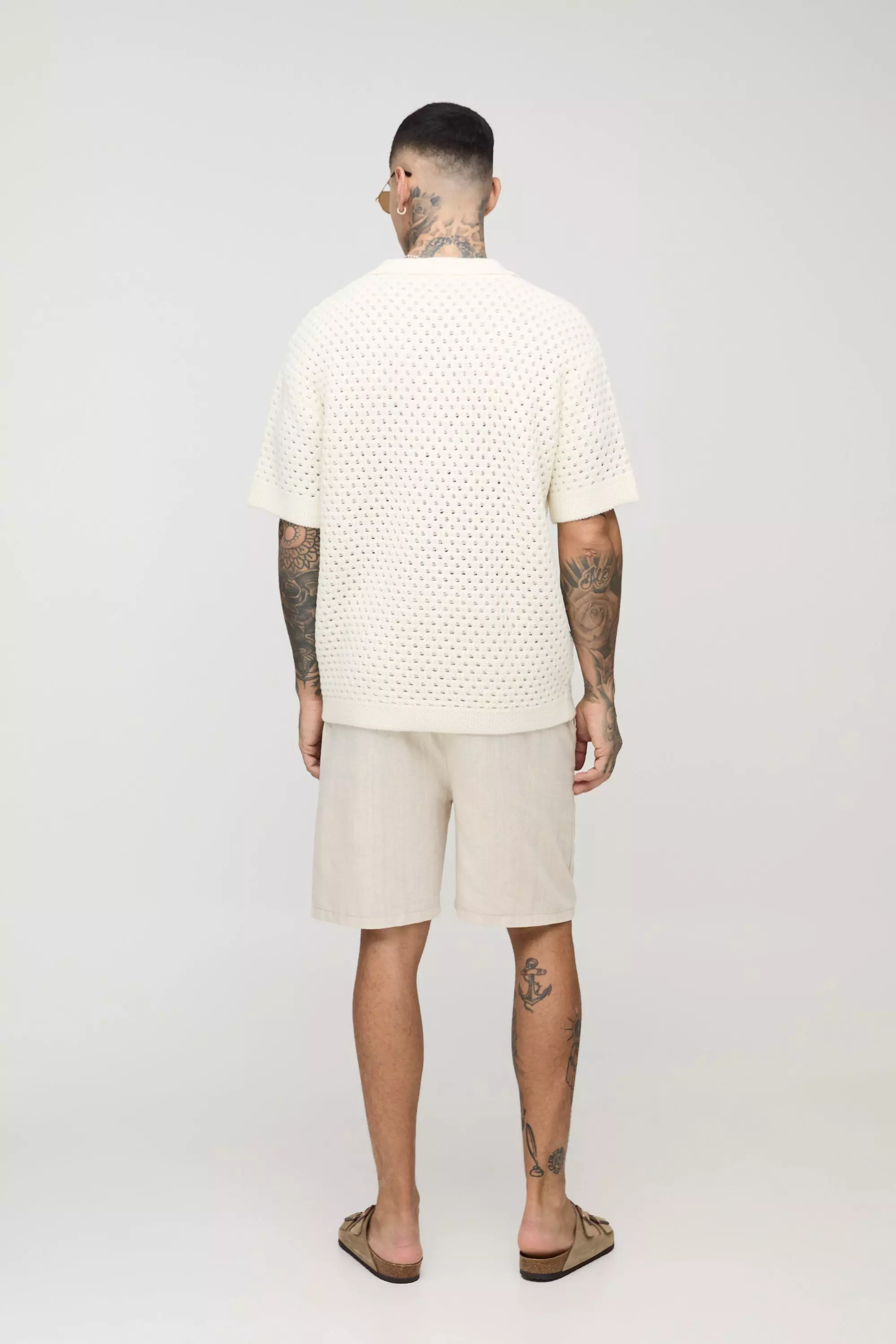 Tall Oversized Chunky Crochet V Neck T-Shirt | boohooMAN USA