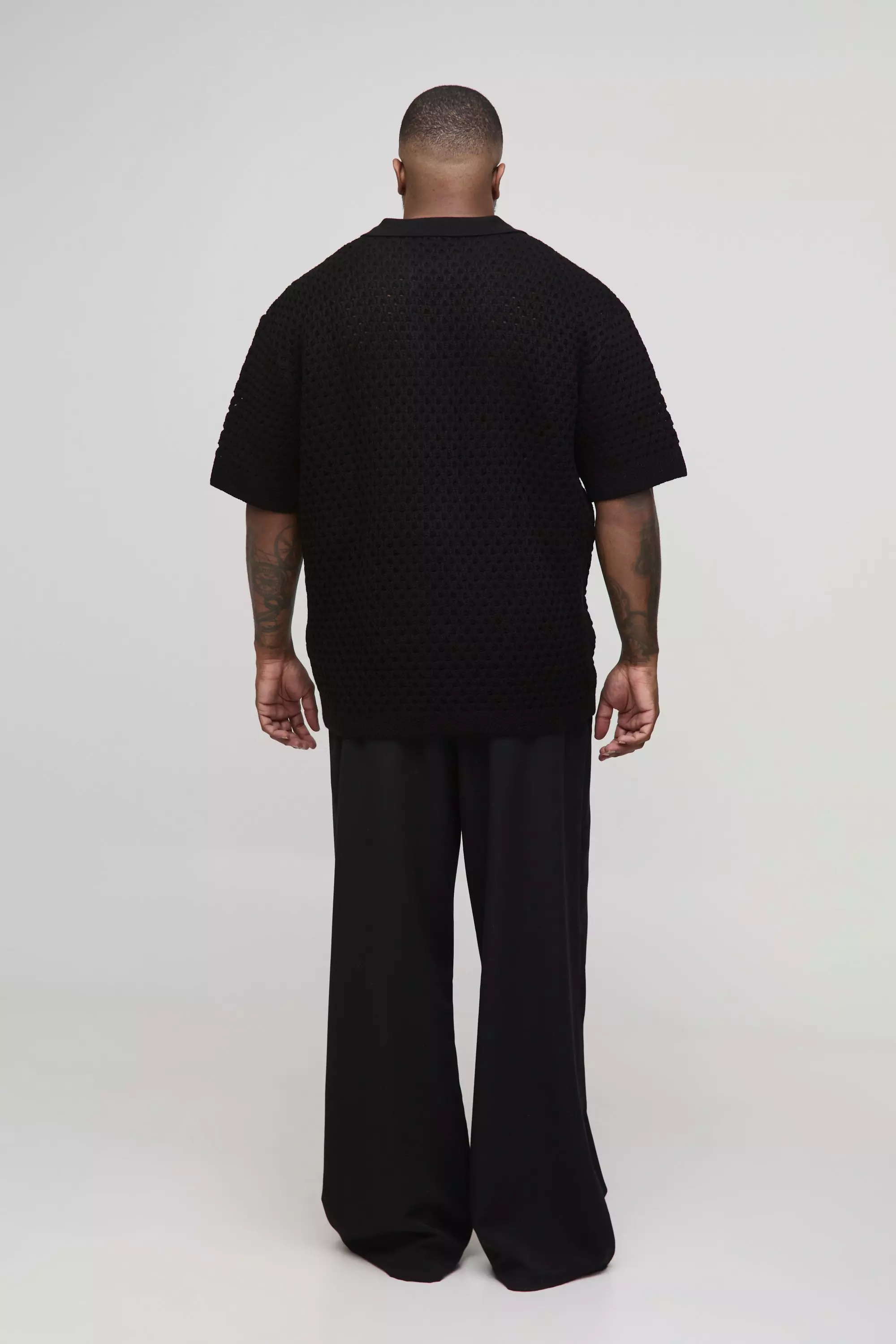 Plus Oversized Chunky Crochet V Neck T-Shirt | boohooMAN USA