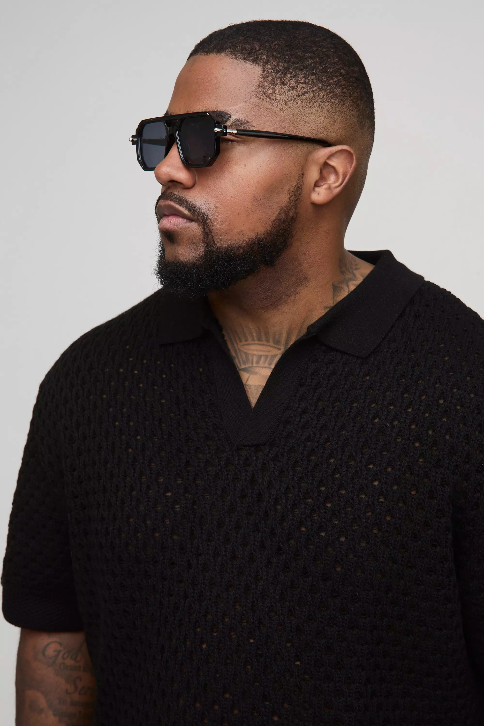 Plus Oversized Chunky Crochet V Neck T-Shirt | boohooMAN USA