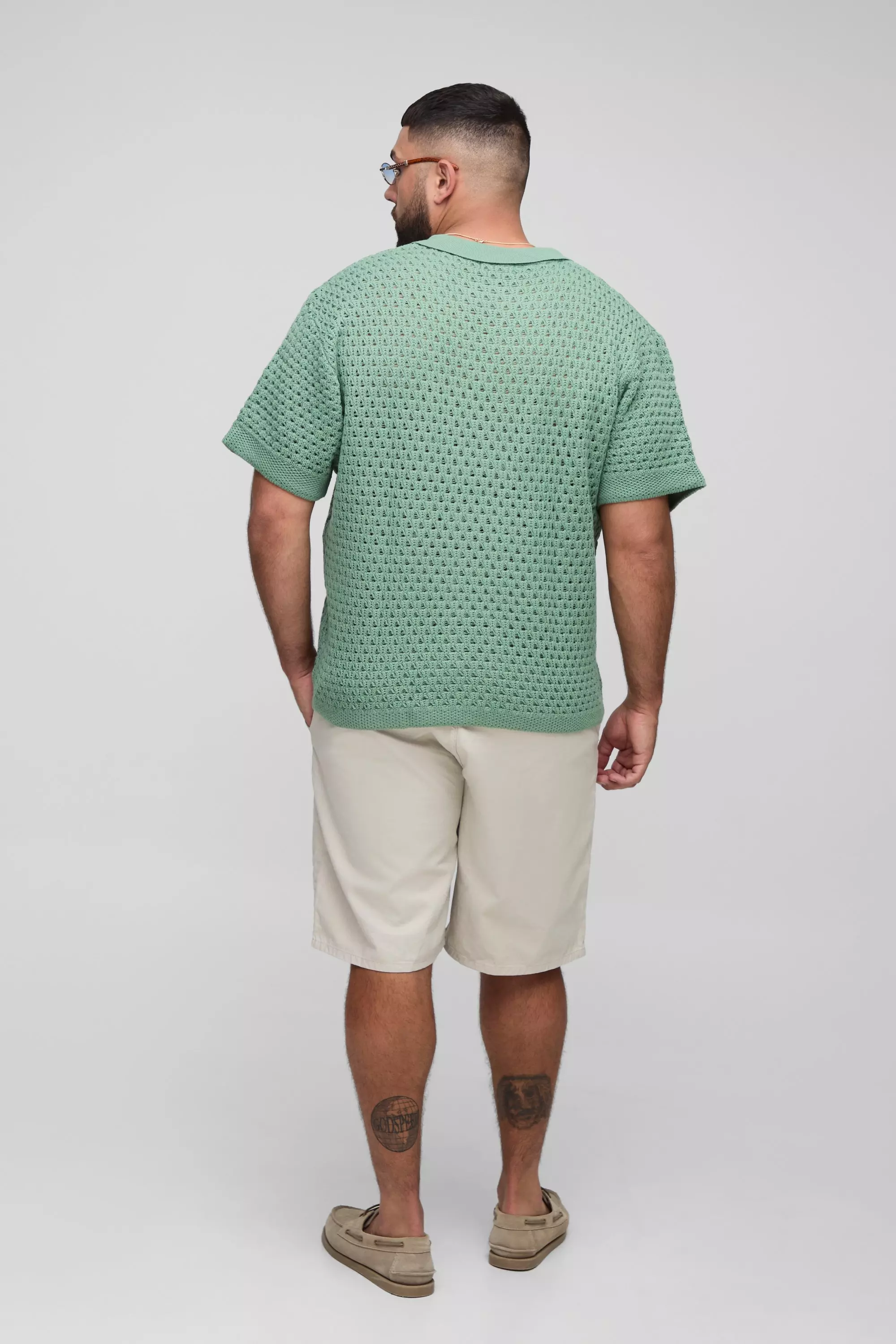 Plus Oversized Chunky Crochet V Neck T-Shirt | boohooMAN USA