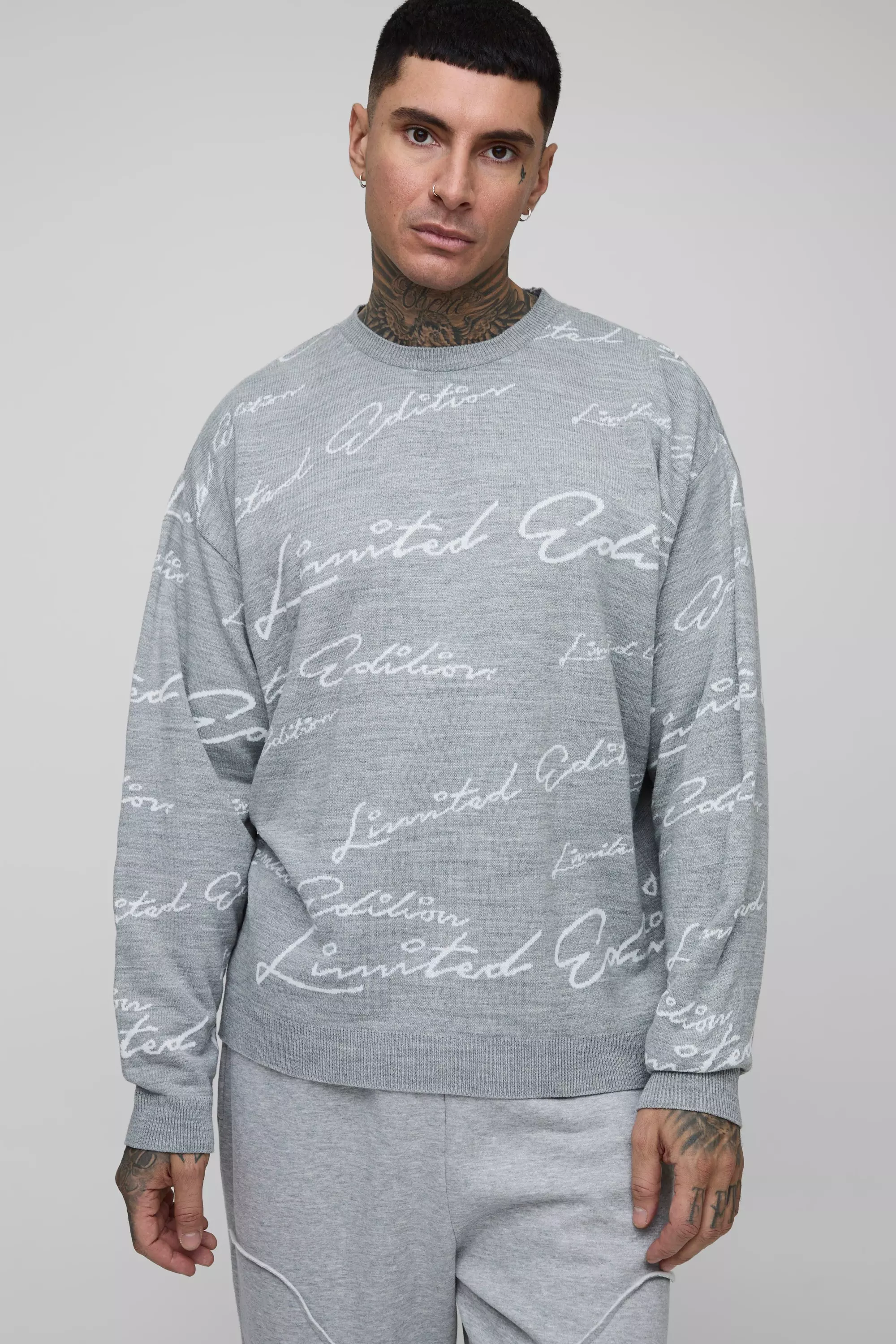 Grey Tall Oversized Limited Edition Knitted Sweater alternative image