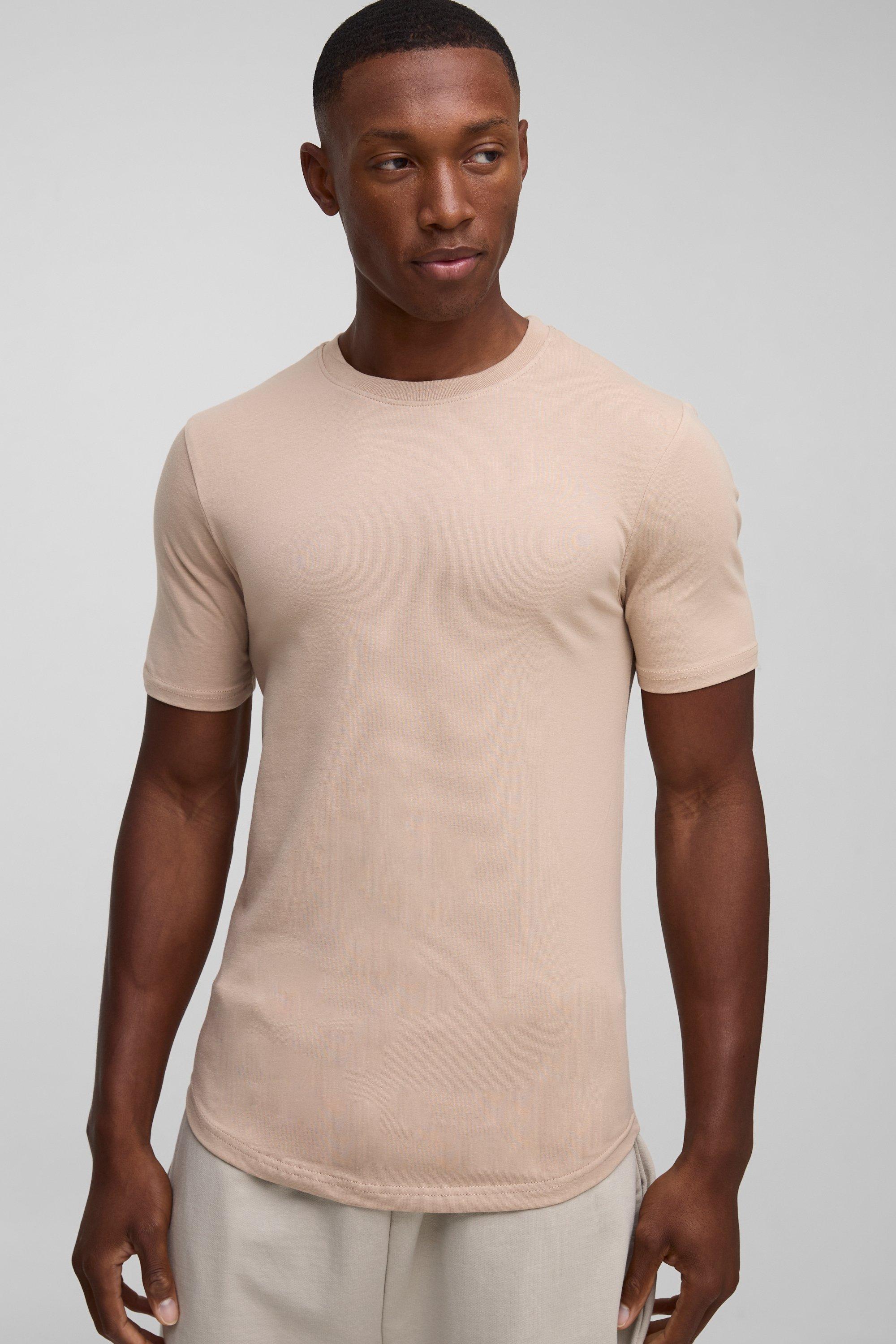 Basic Muscle Fit Curved Hem T-Shirt | boohooMAN USA