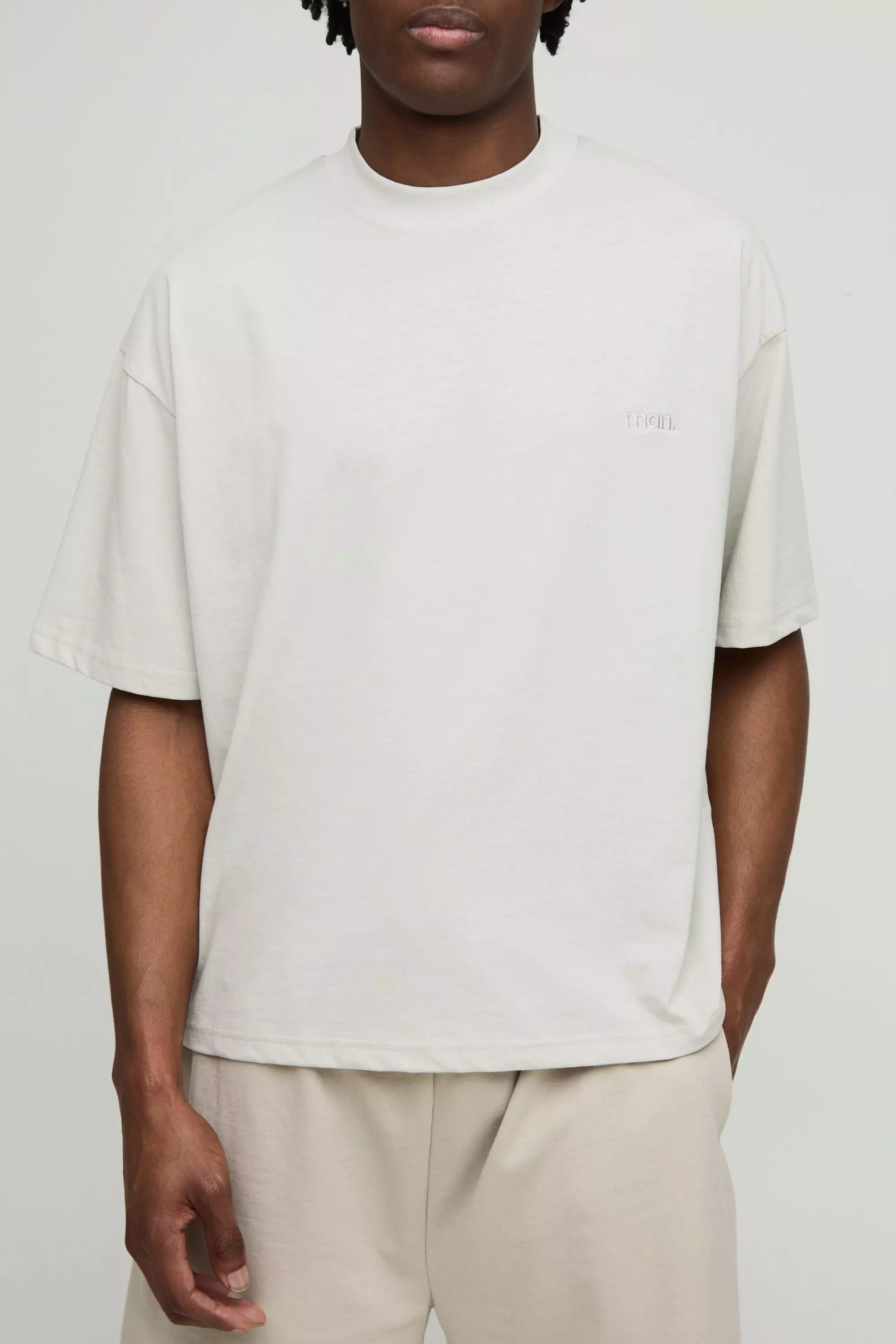 MAN. Oversized Boxy Extended Neck T-Shirt Light grey