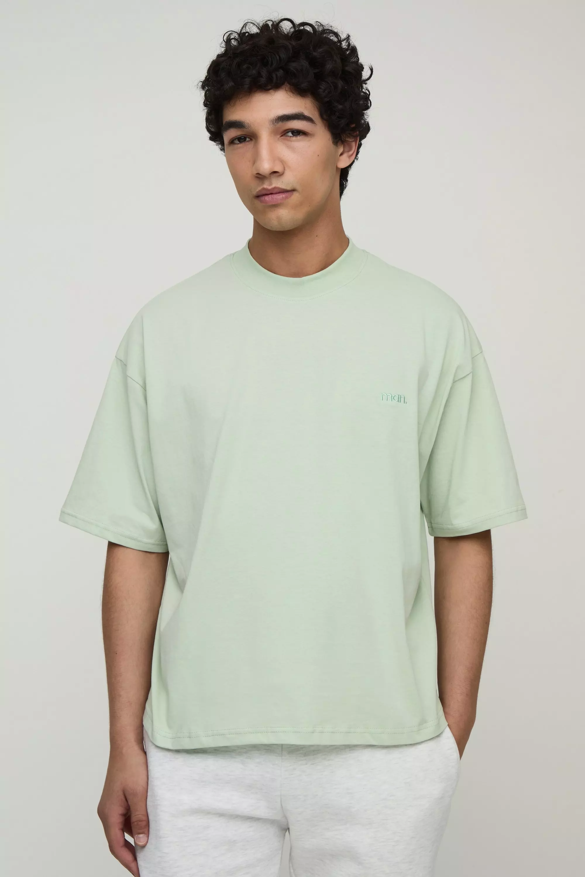 MAN. Oversized Boxy Extended Neck T-Shirt Sage