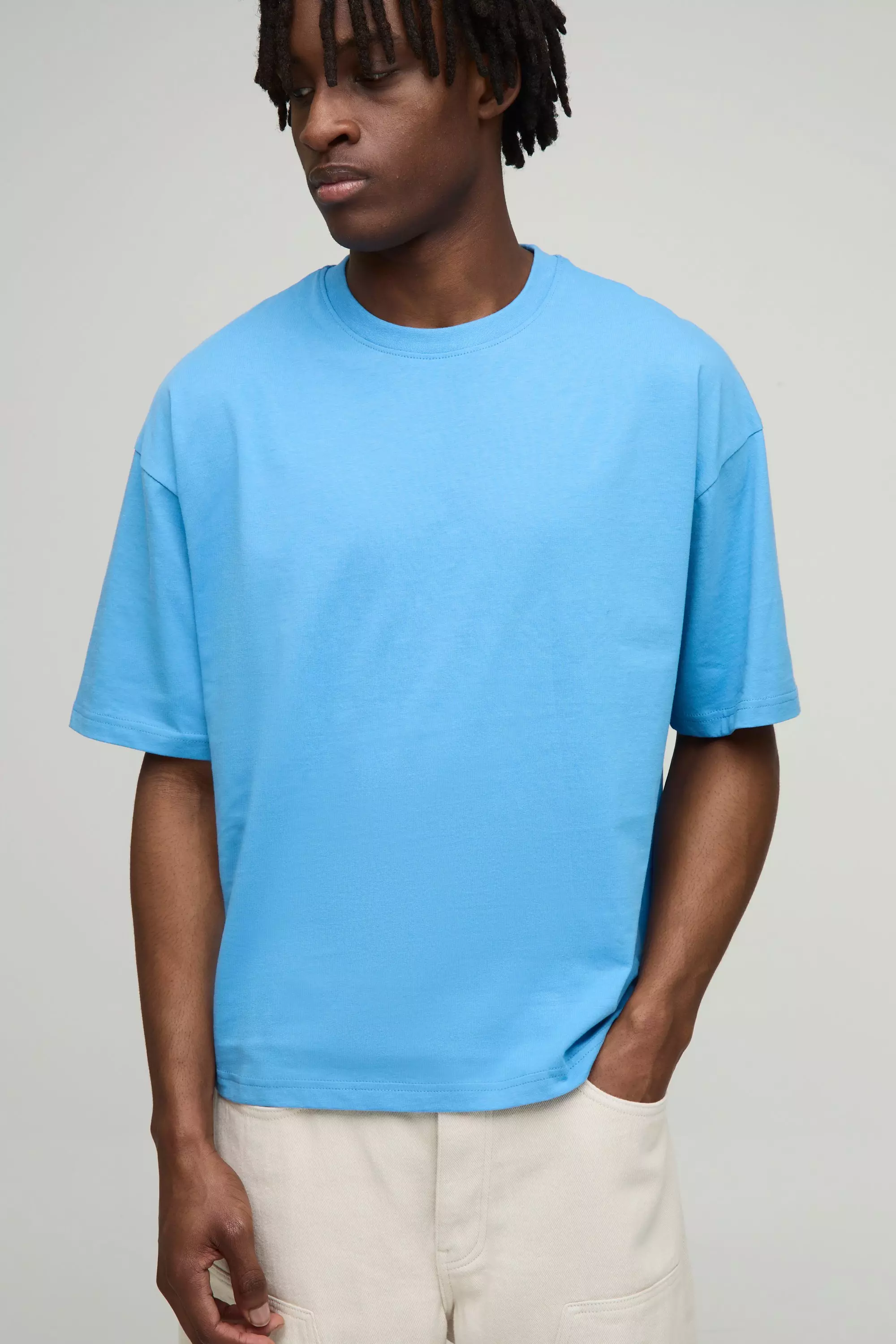 Basic Oversized Boxy Crew Neck T-shirt Cobalt