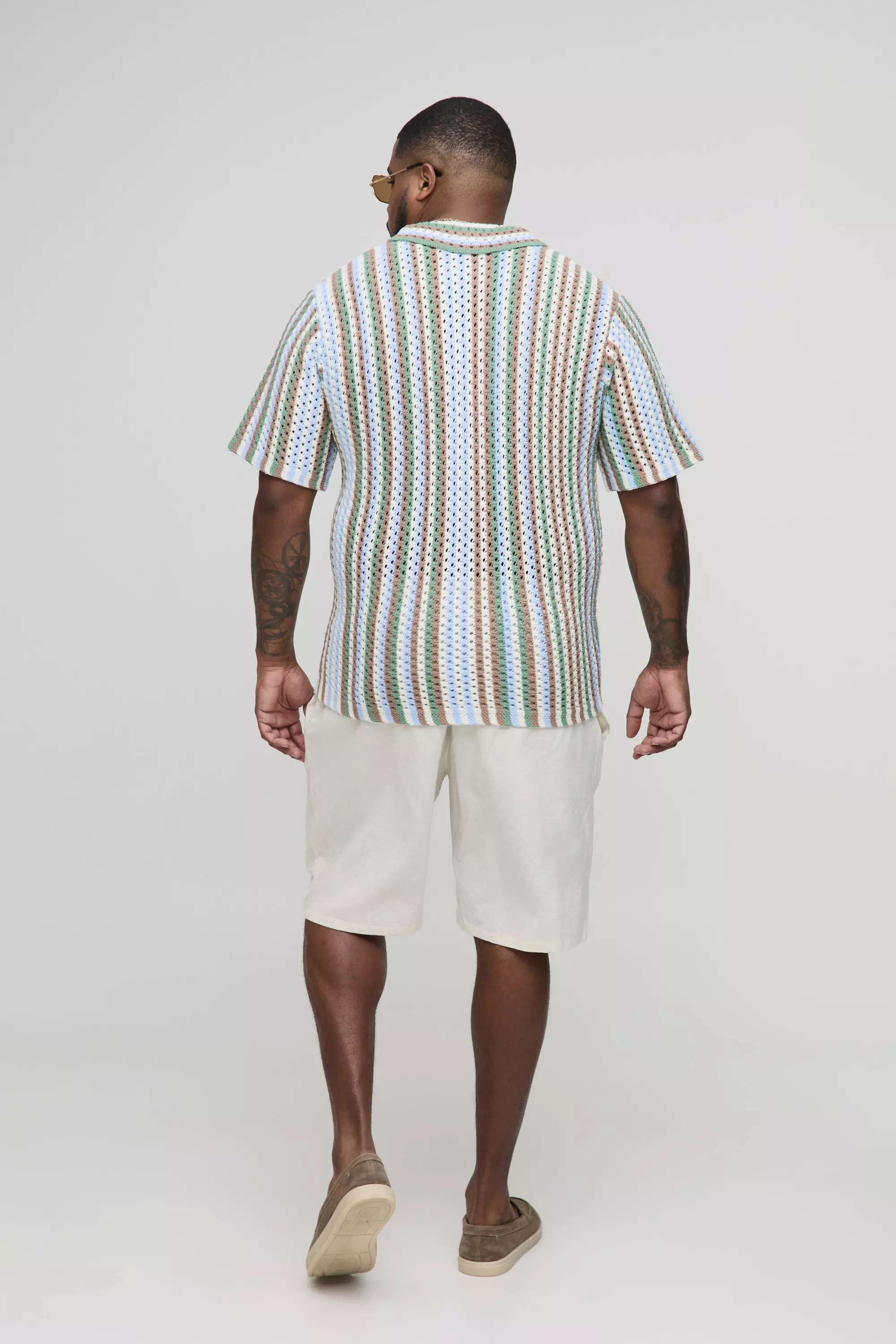 Grande taille - Polo rayé en crochet, Khaki autre image