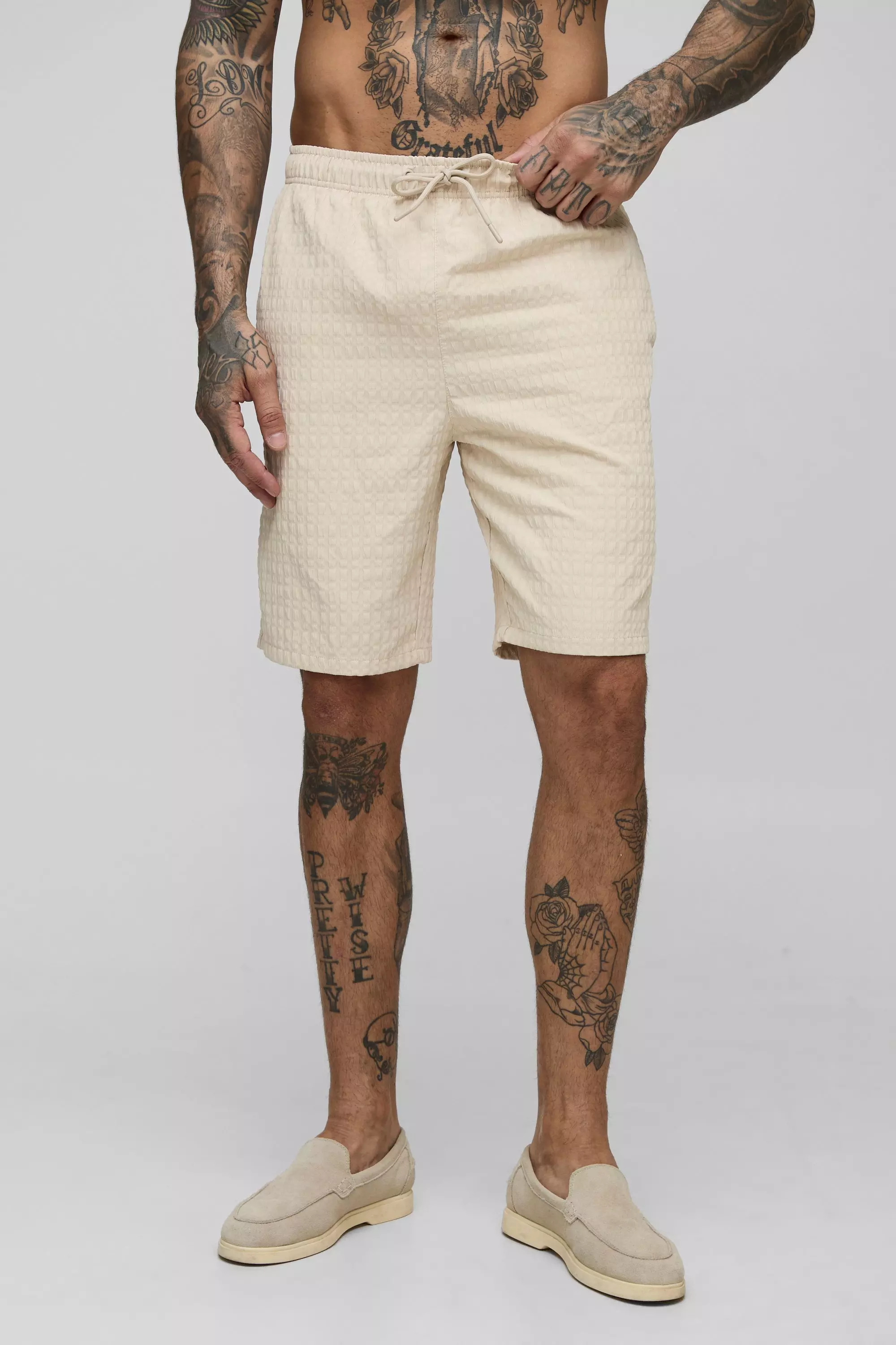 Tall Seersucker Check Long Length Swim Short Stone