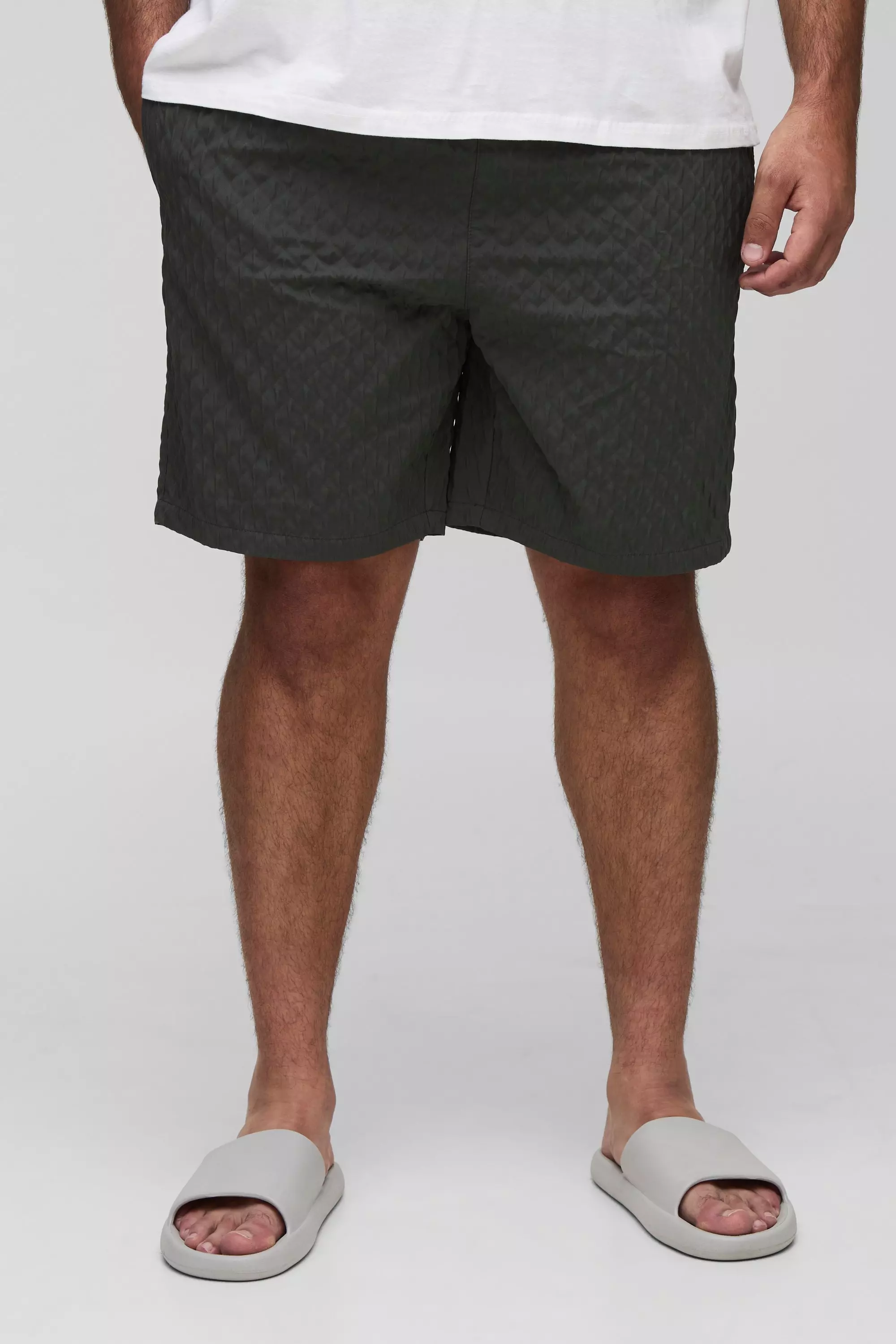 Plus Textured Long Length Swim Short Charcoal