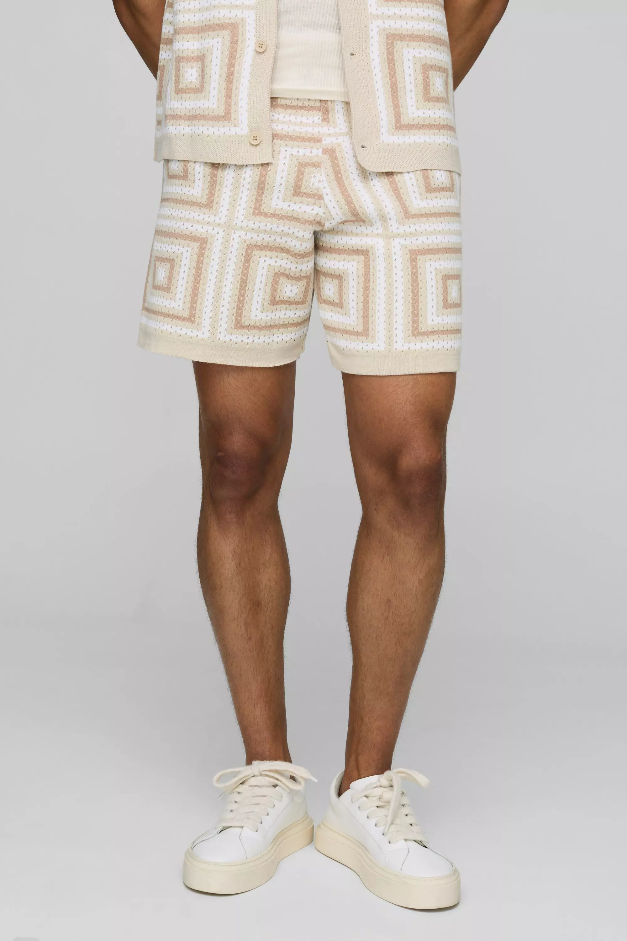 Relaxed Crochet Knit Short Ecru