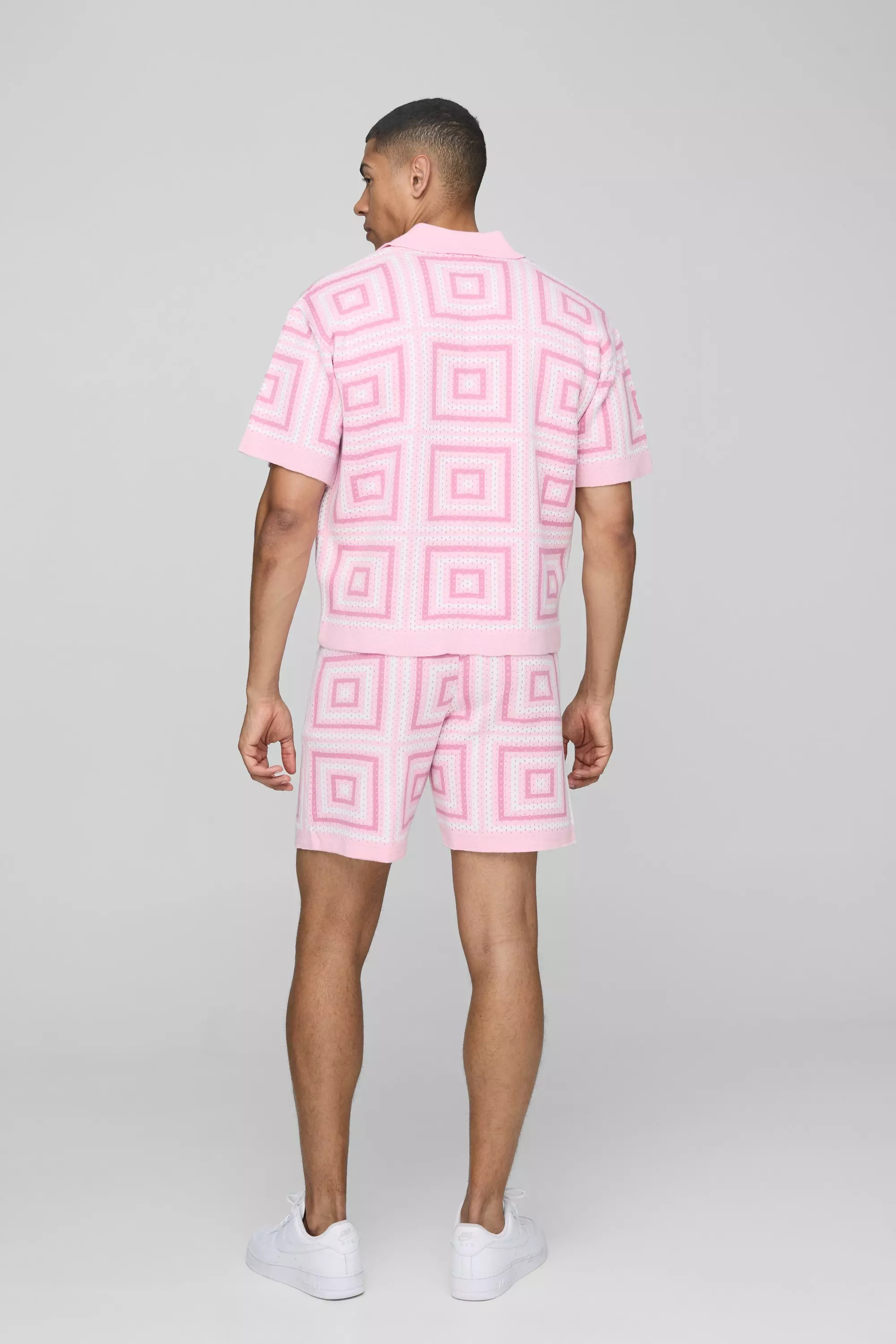 Pink Boxy Fit V Neck Crochet Knitted Polo alternative image