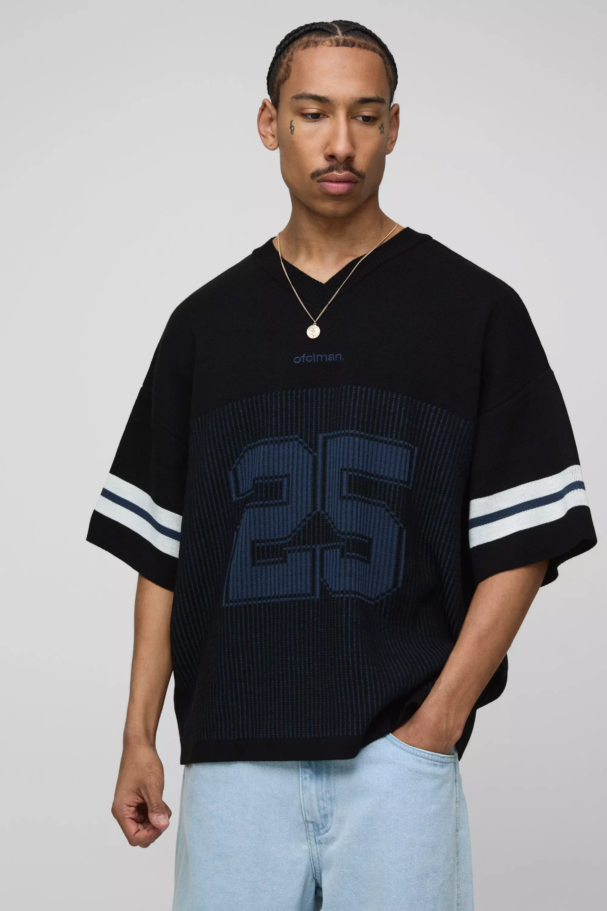 MAN Hockey Fit Jacquard Knit T-shirt Black