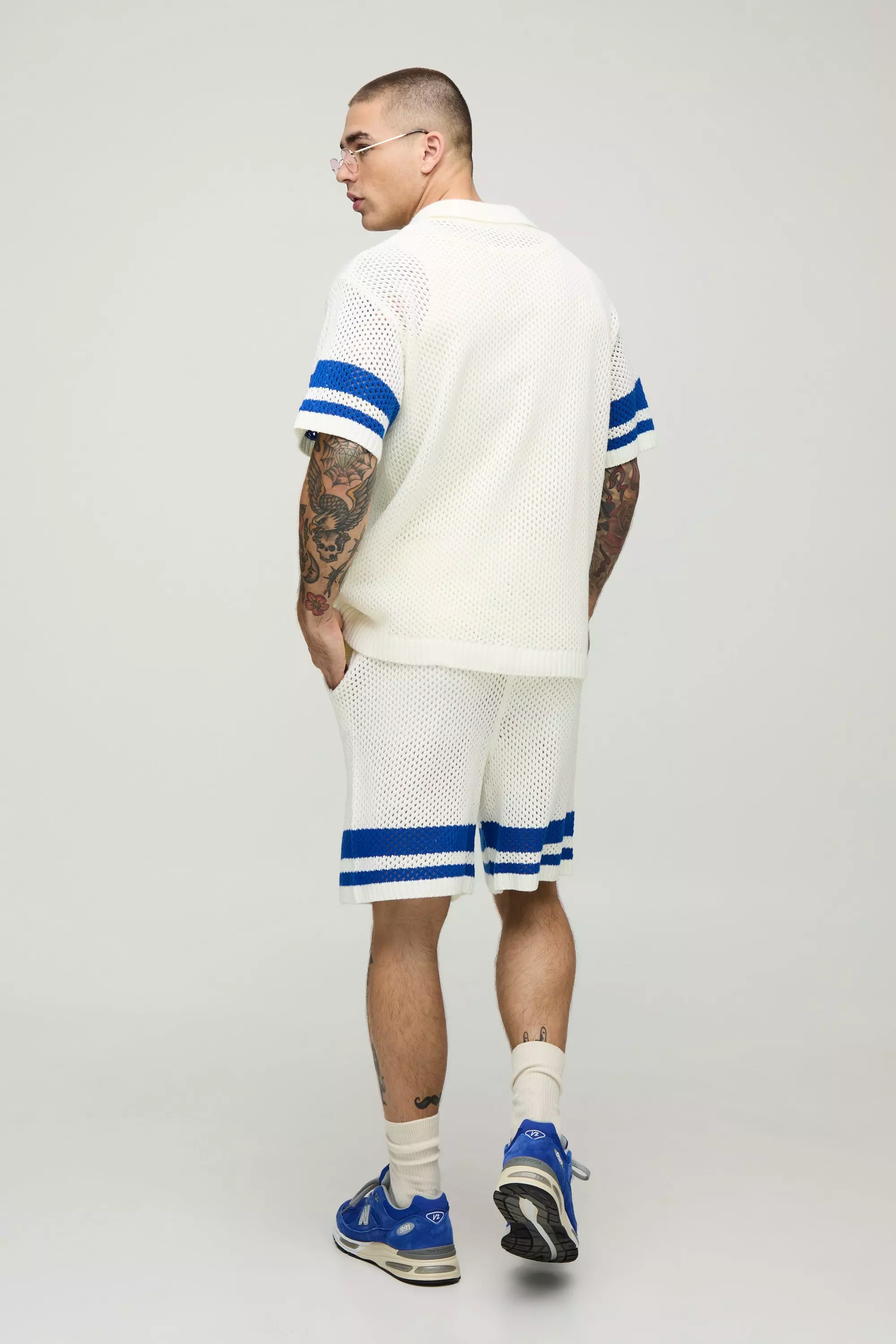 Boxy Fit Open Stitch Stripe Knitted Shirt | boohooMAN USA