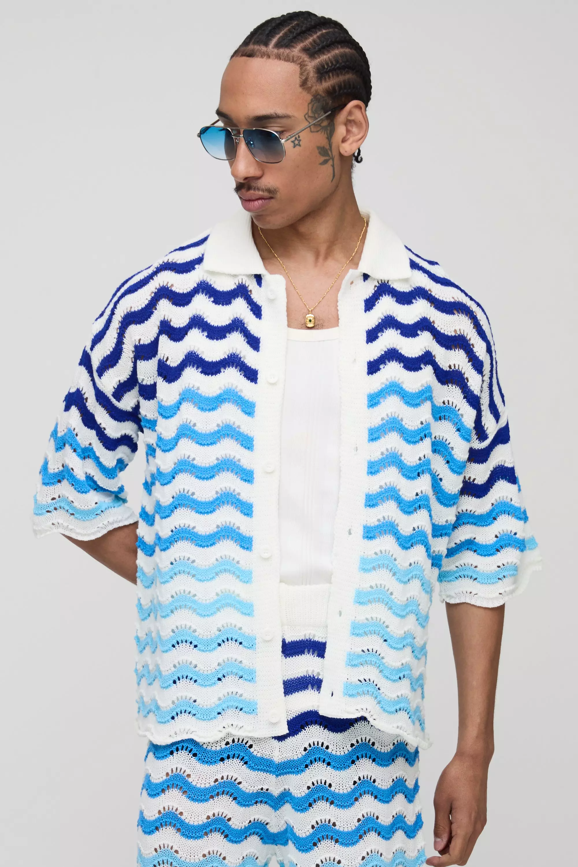 Regular Fit Crochet Knitted Shirt | boohooMAN USA