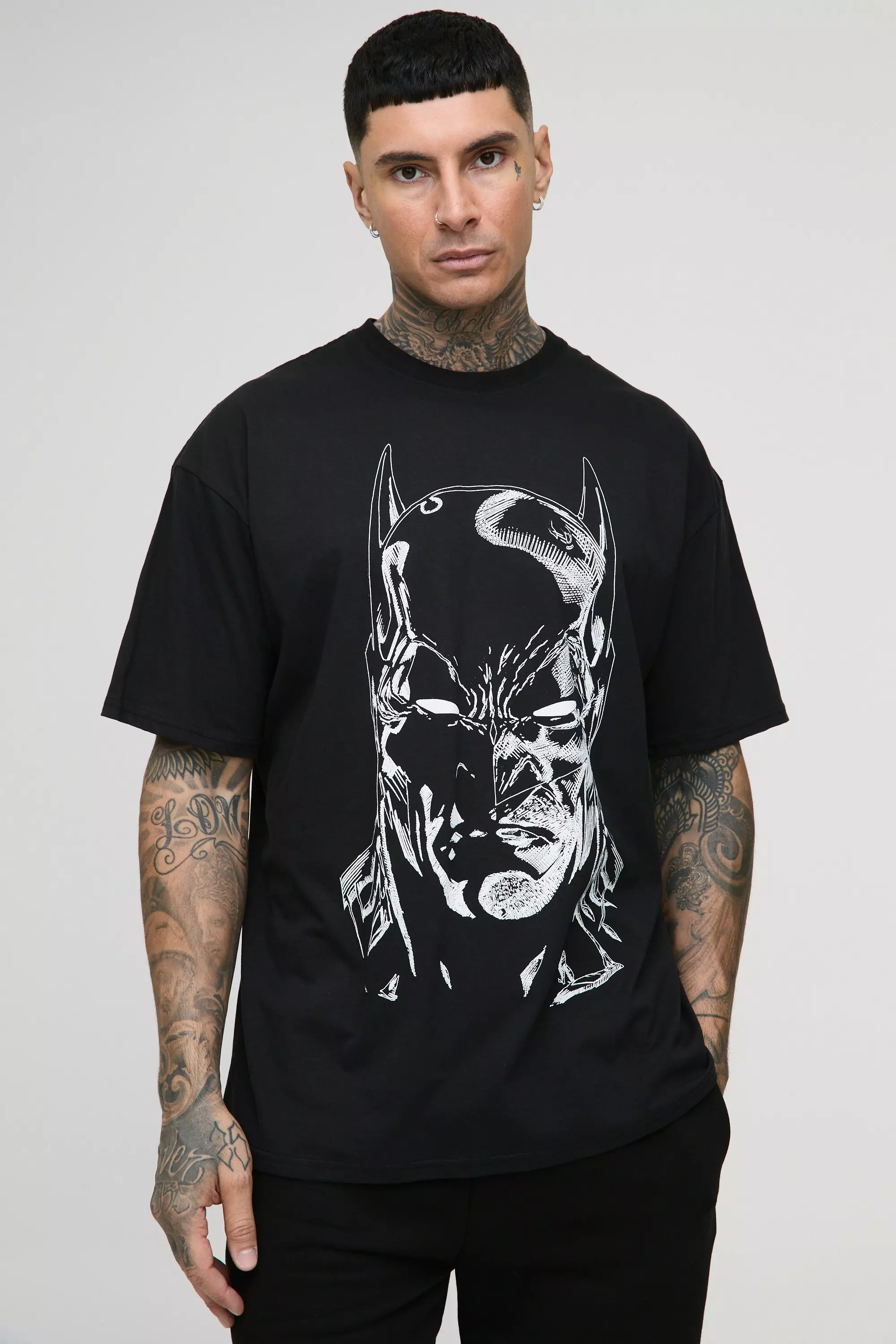 Black Tall Oversized Batman License Print T-Shirt alternative image