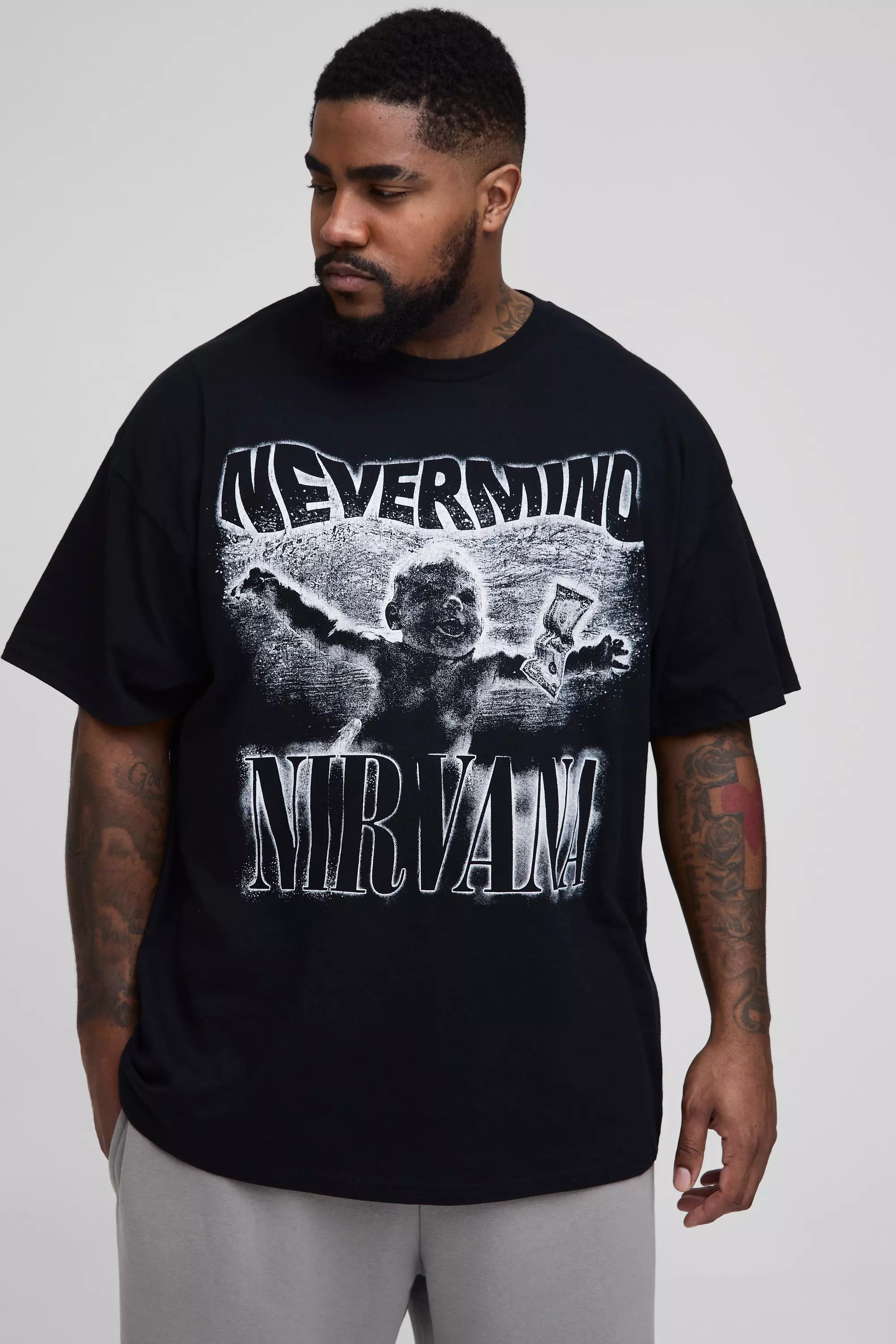 Grande taille - T-shirt délavé à imprimé Nirvana, Black autre image