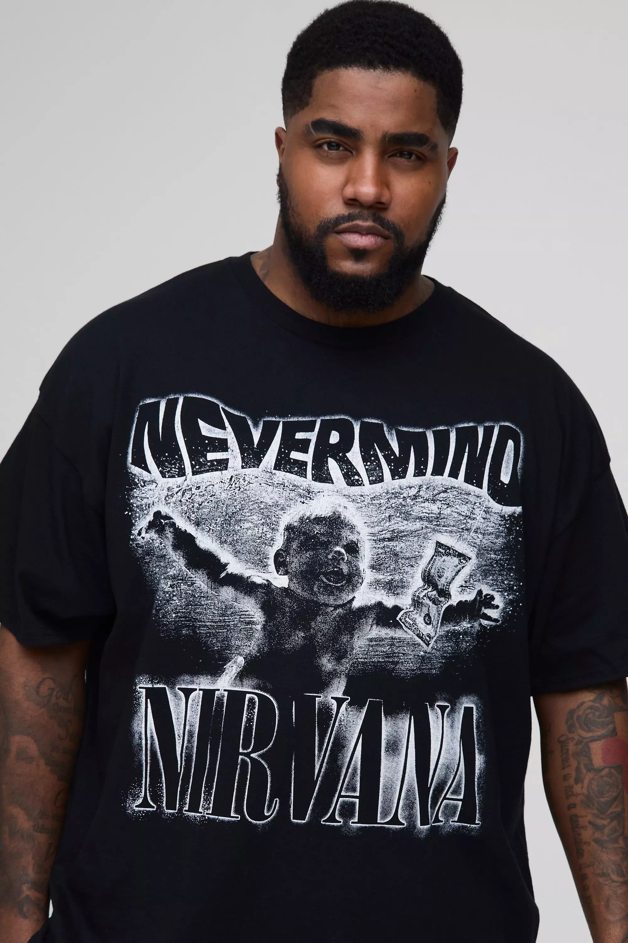 Grande taille - T-shirt délavé à imprimé Nirvana, Black autre image