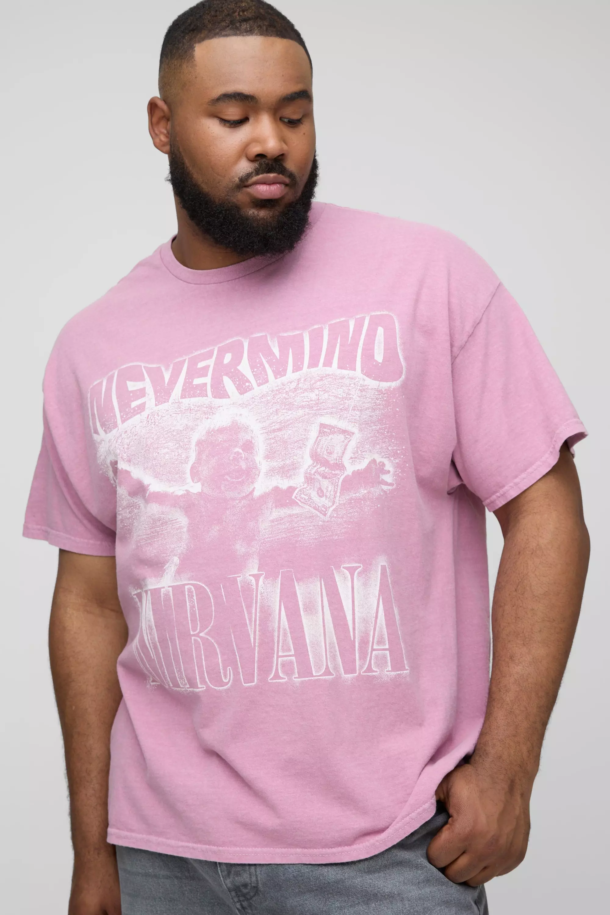 Plus Nirvana License Washed Print T-Shirt Pink