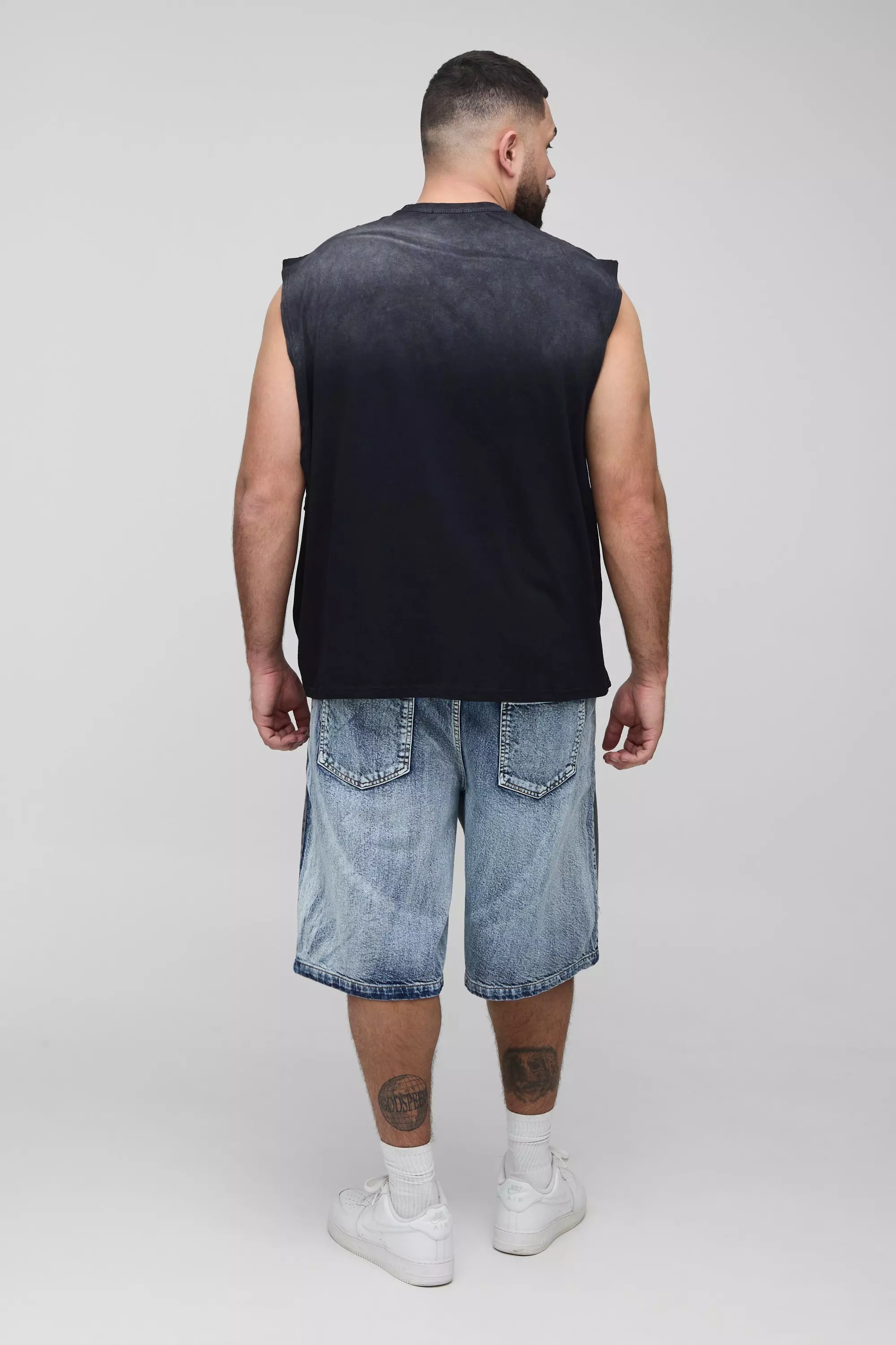 Mid blue Plus Relaxed Fit Colour Block Panelled Jorts alternative image