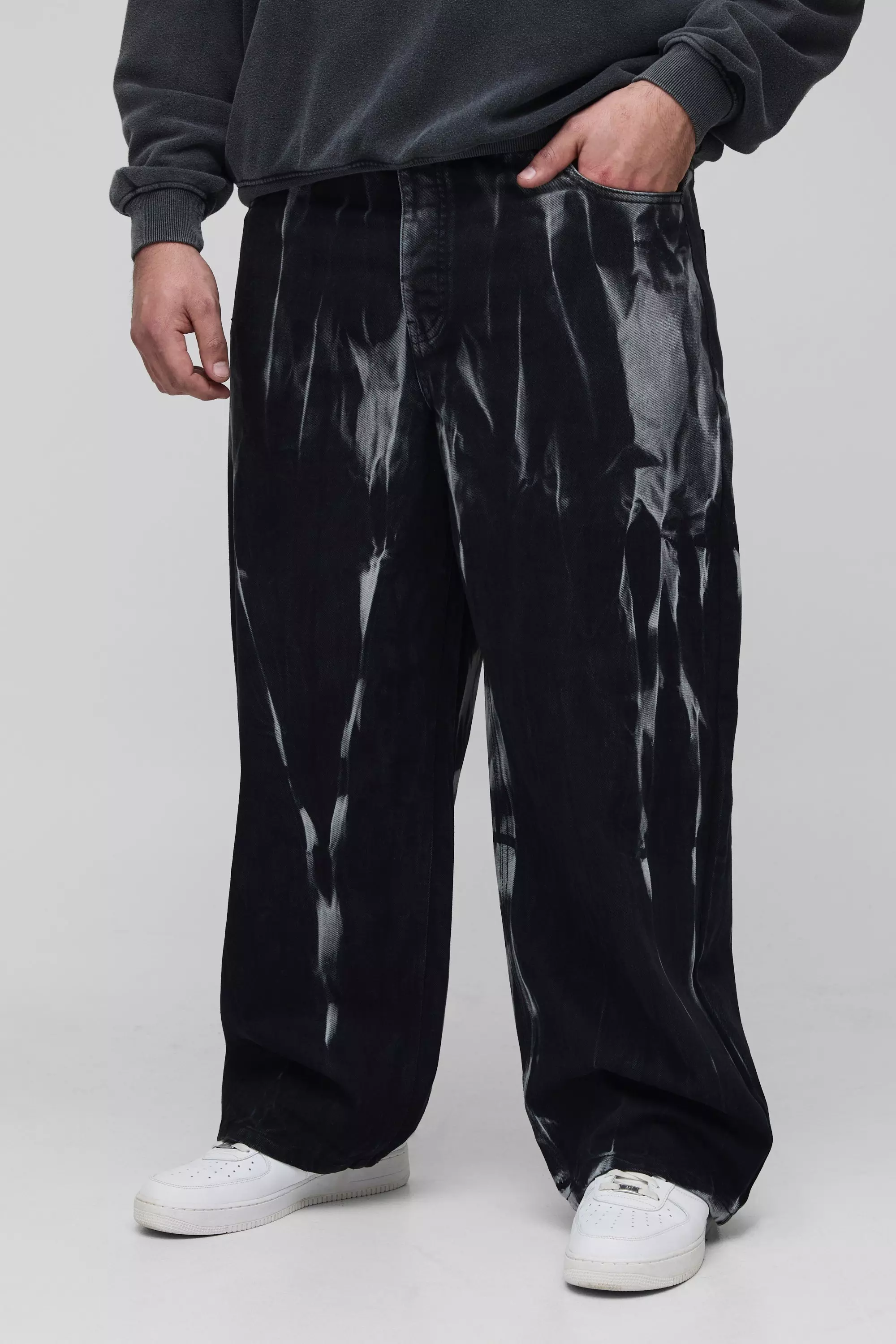 Black Plus Tie Dye Washed Relaxed Fit Jeans