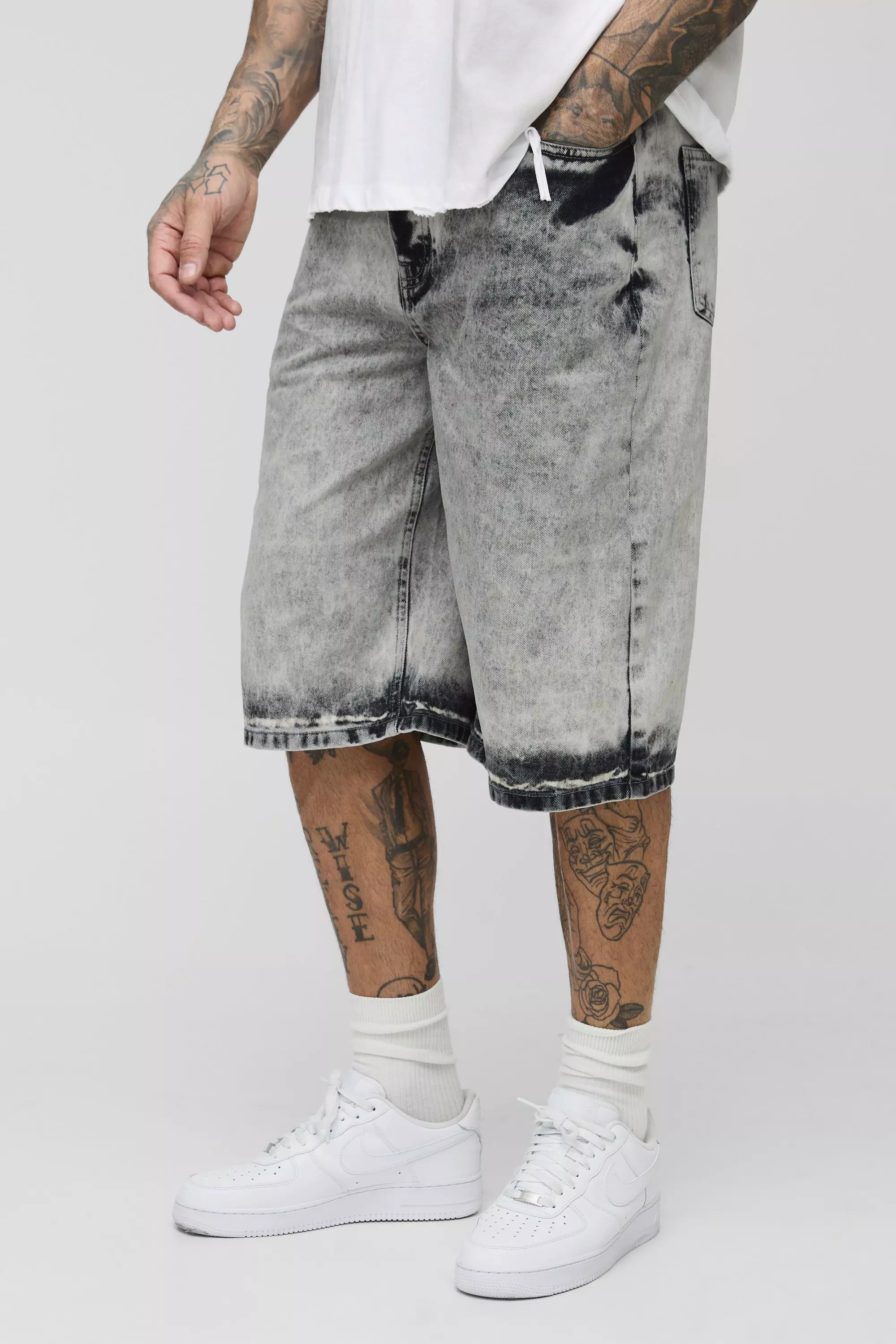 Grey Tall Extreme Washed Baggy Fit Jorts alternative image