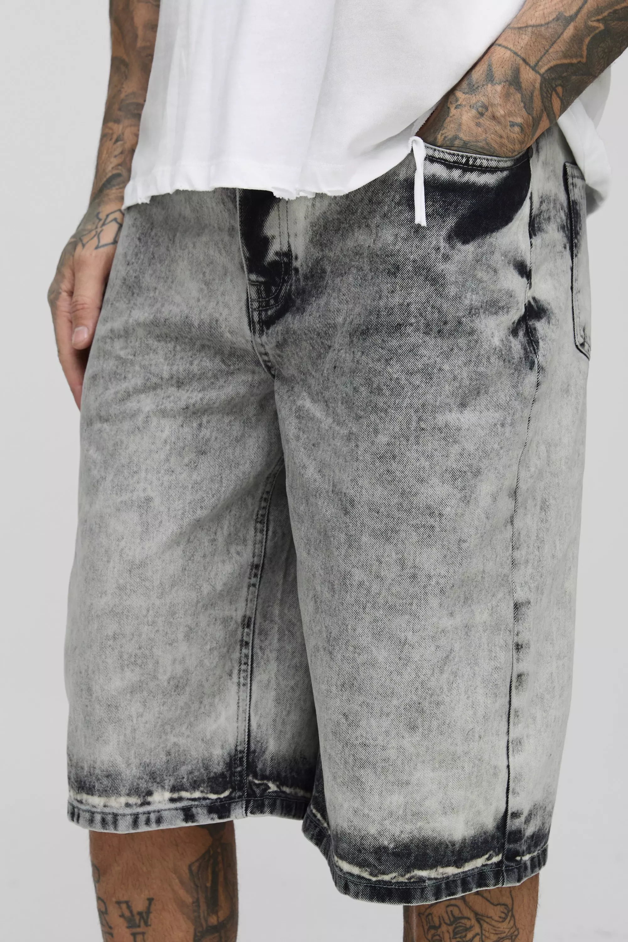 Grey Tall Extreme Washed Baggy Fit Jorts alternative image