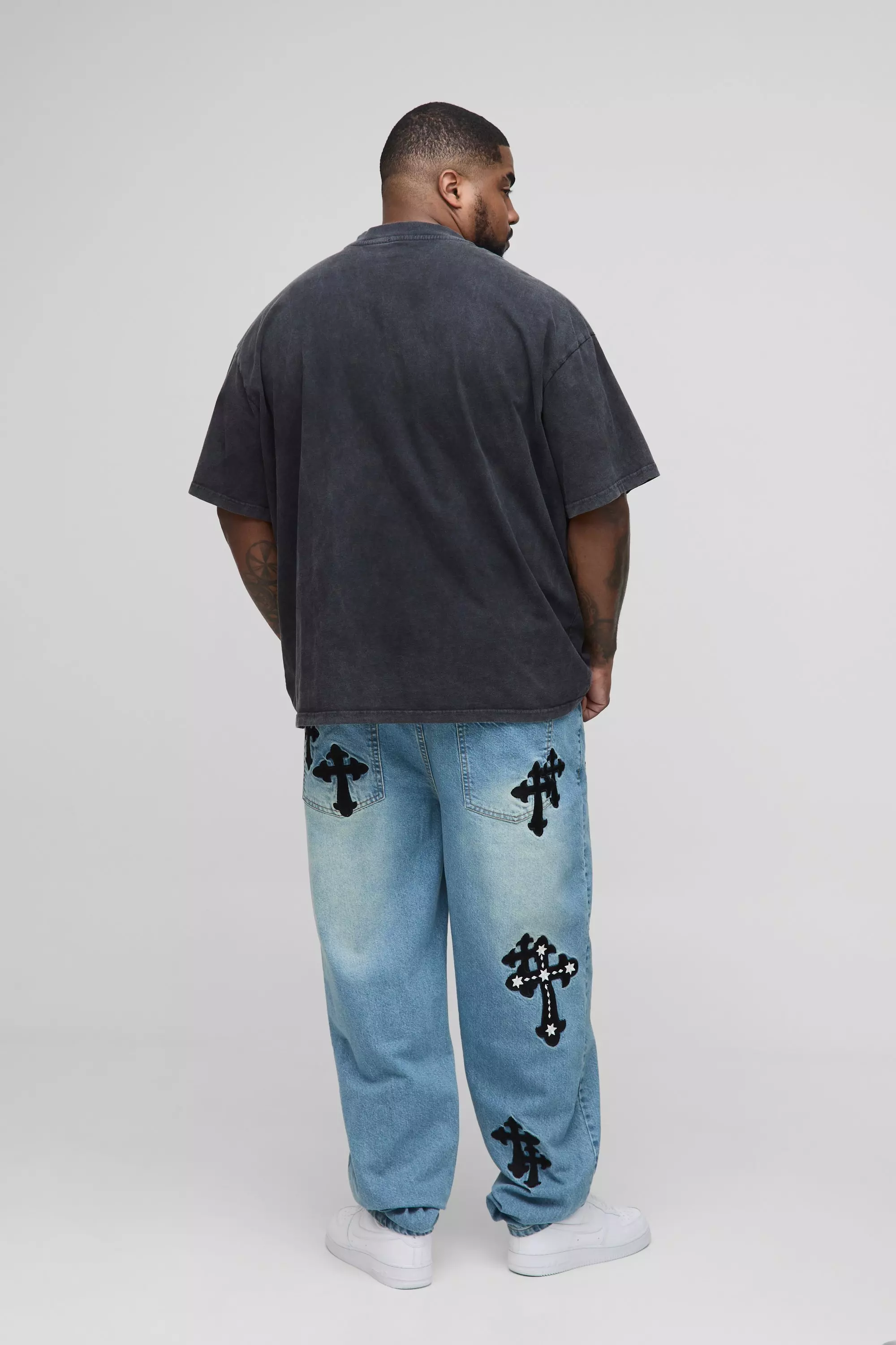 Antique blue Plus Gothic Cross Applique Slim Stacked Jeans alternative image