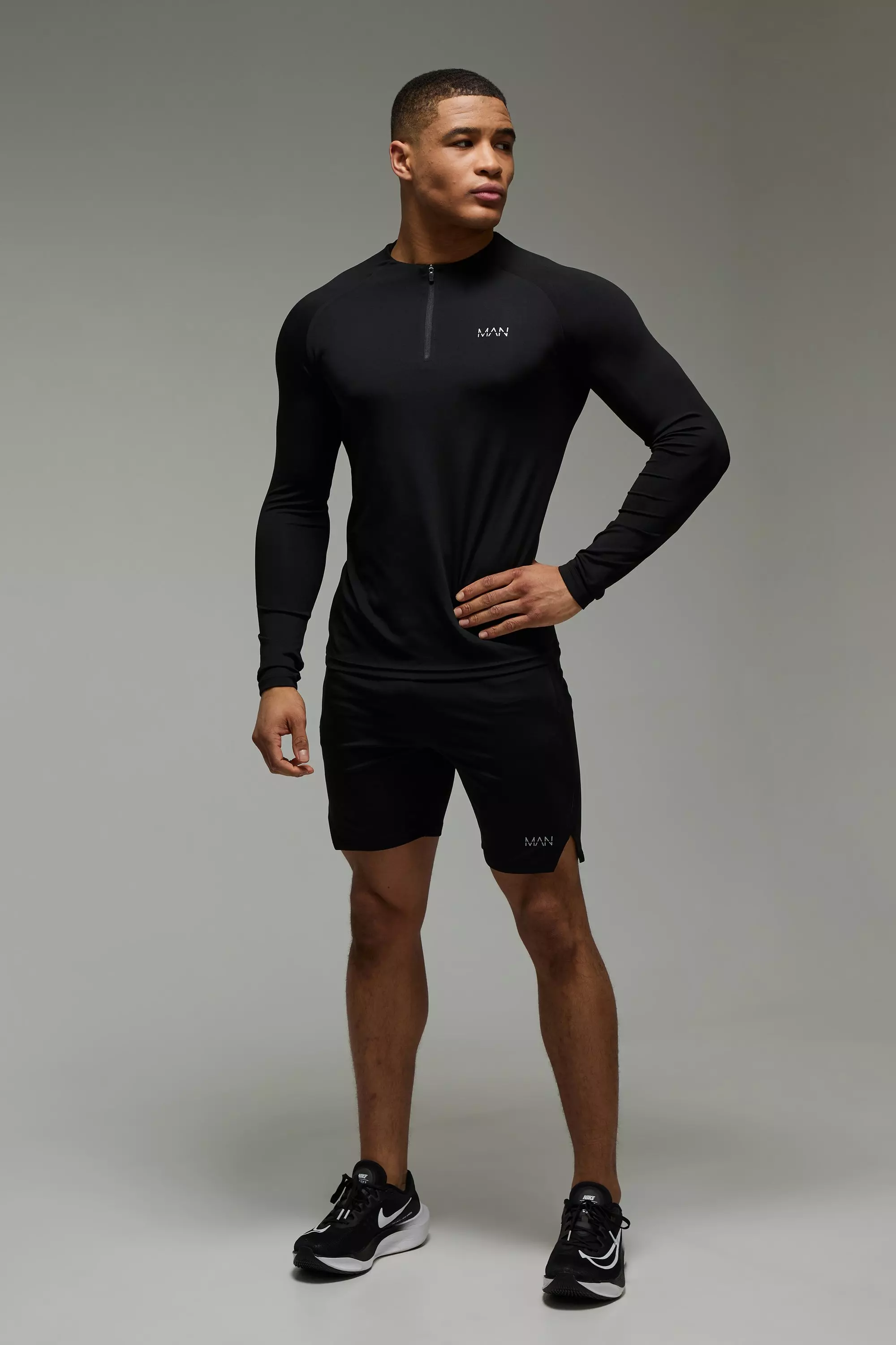 Black Man Active Crew Neck 1/4 Zip Short Tracksuit alternative image