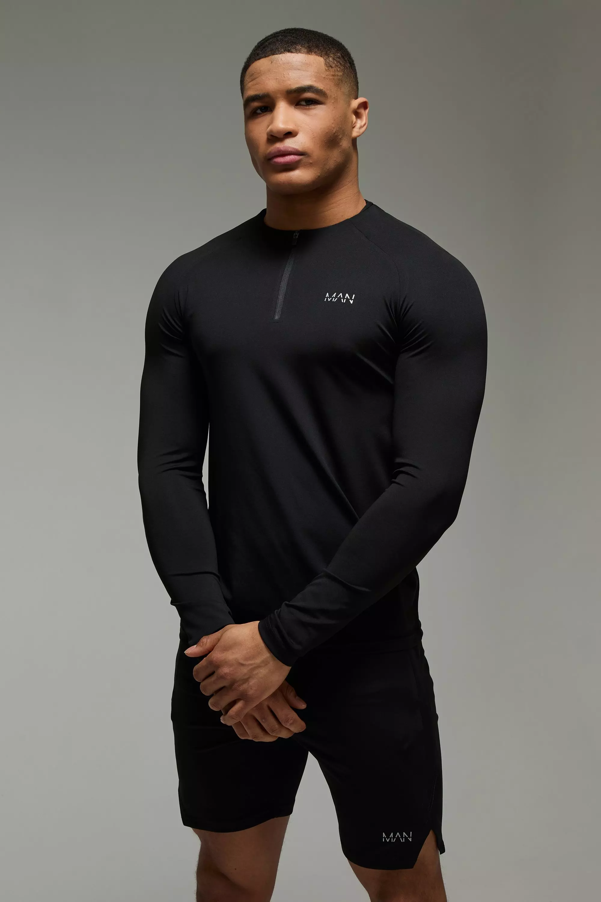 Black Man Active Crew Neck 1/4 Zip Short Tracksuit alternative image