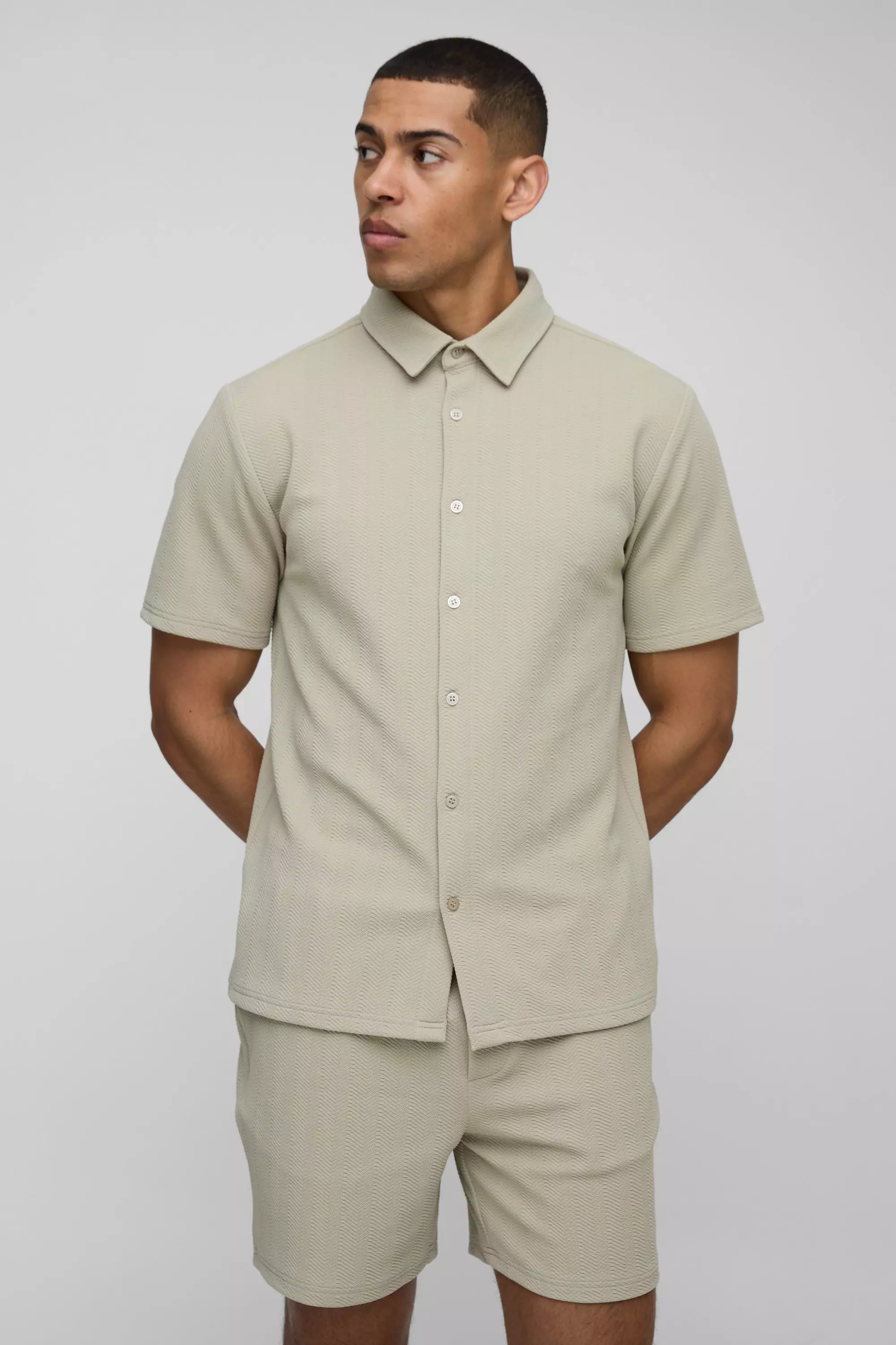 Ensemble en jersey avec chemise et short, Sage autre image