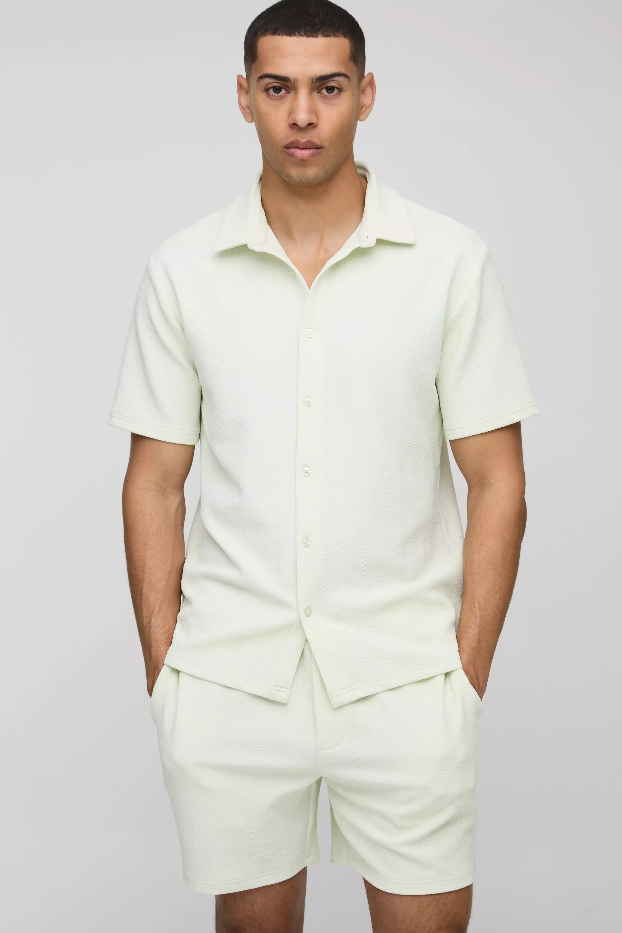 Mint Regular Fit Jersey Herringbone Shirt And Short Set alternative image