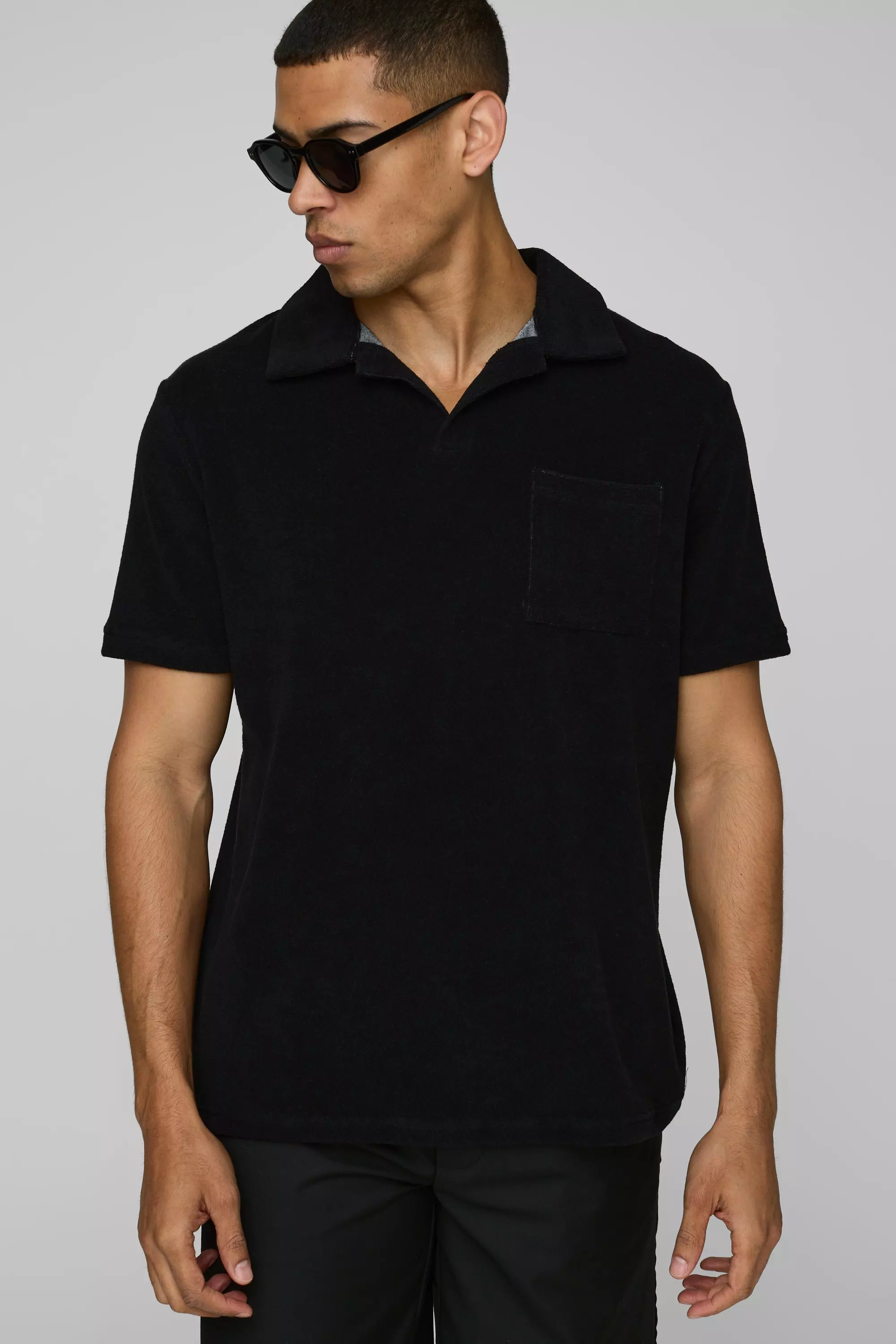 Black Regular Pocket Detail Toweling Revere Polo alternative image