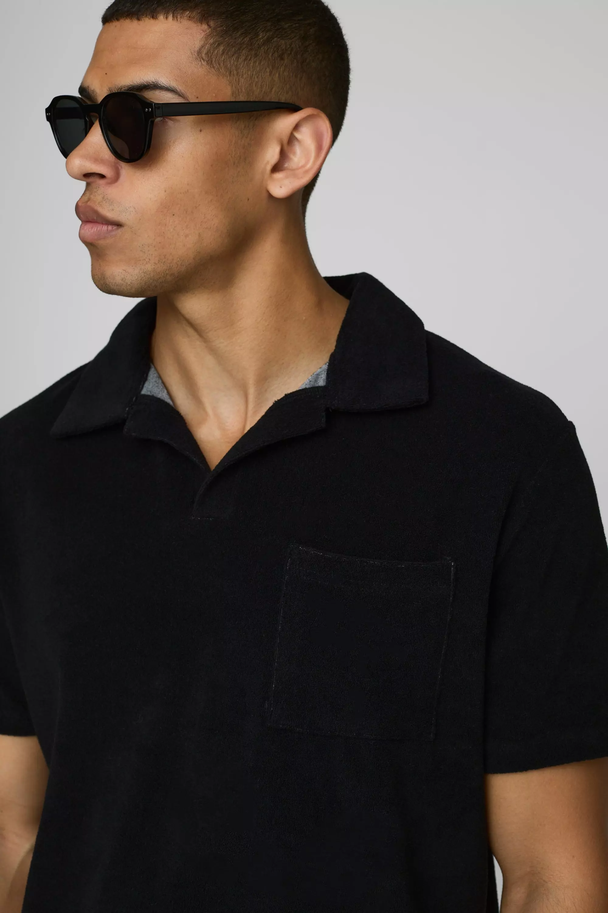 Black Regular Pocket Detail Toweling Revere Polo alternative image