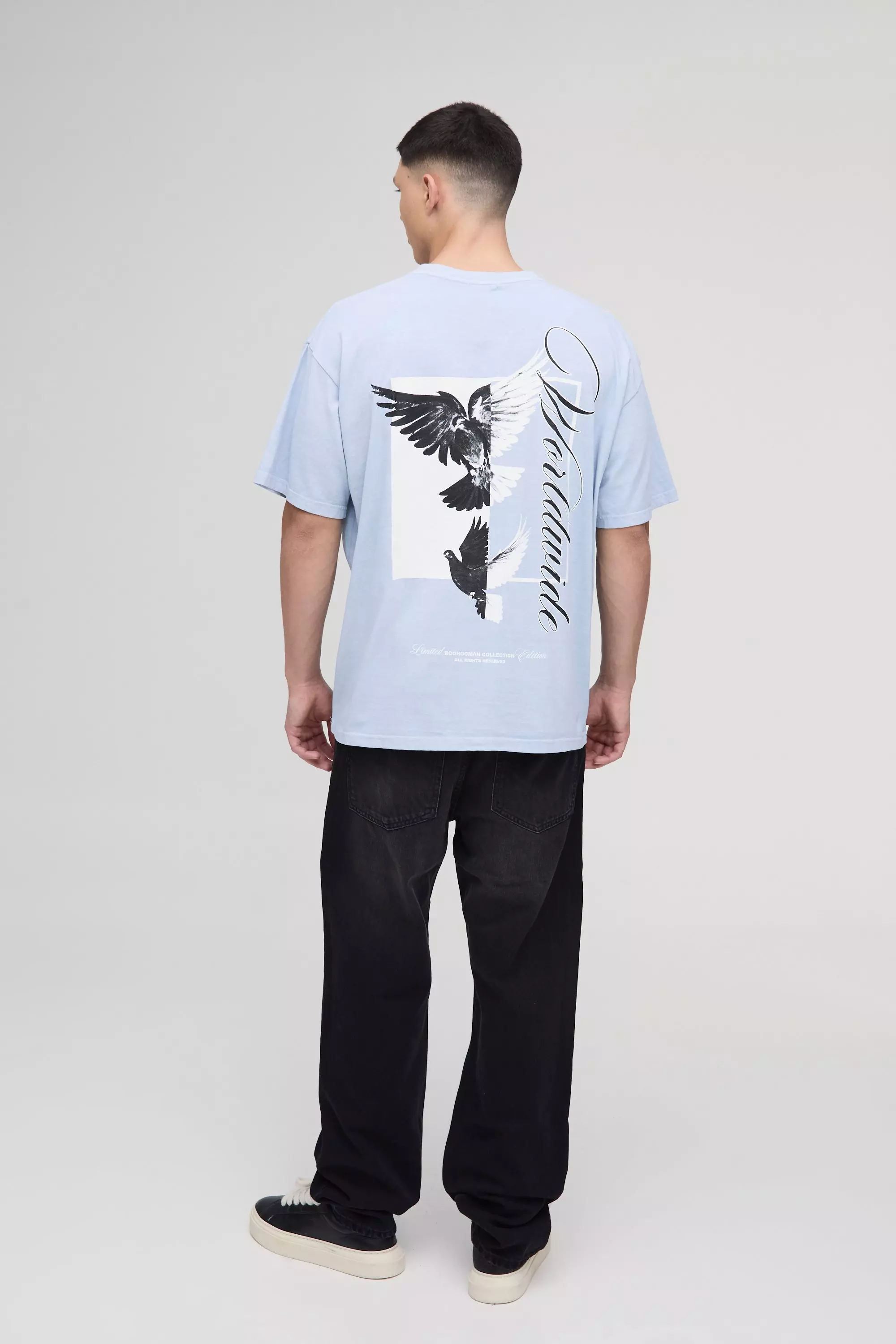Oversized Dove Worldwide Back Print Washed T-shirt | boohooMAN USA