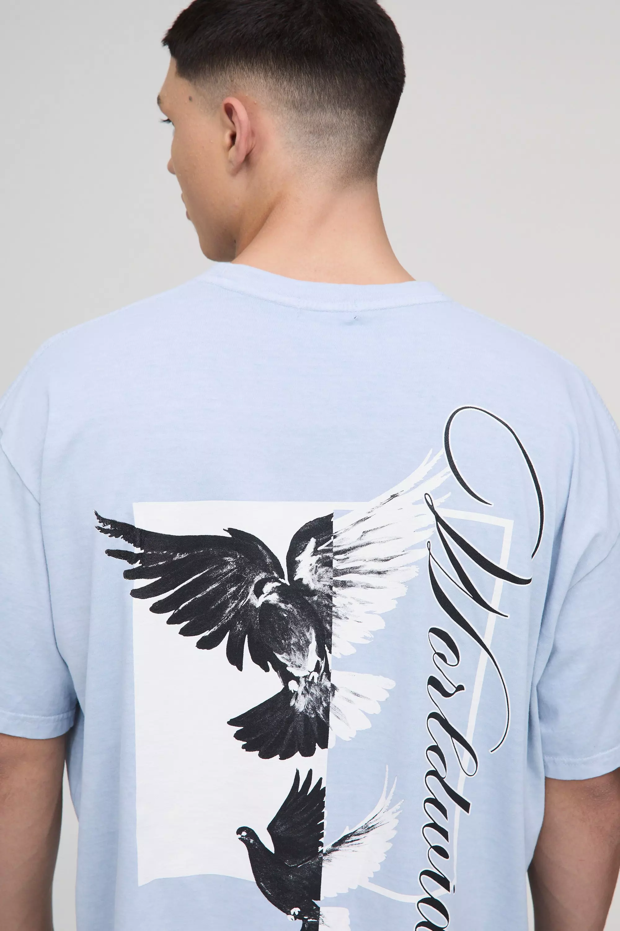 Oversized Dove Worldwide Back Print Washed T-shirt | boohooMAN USA