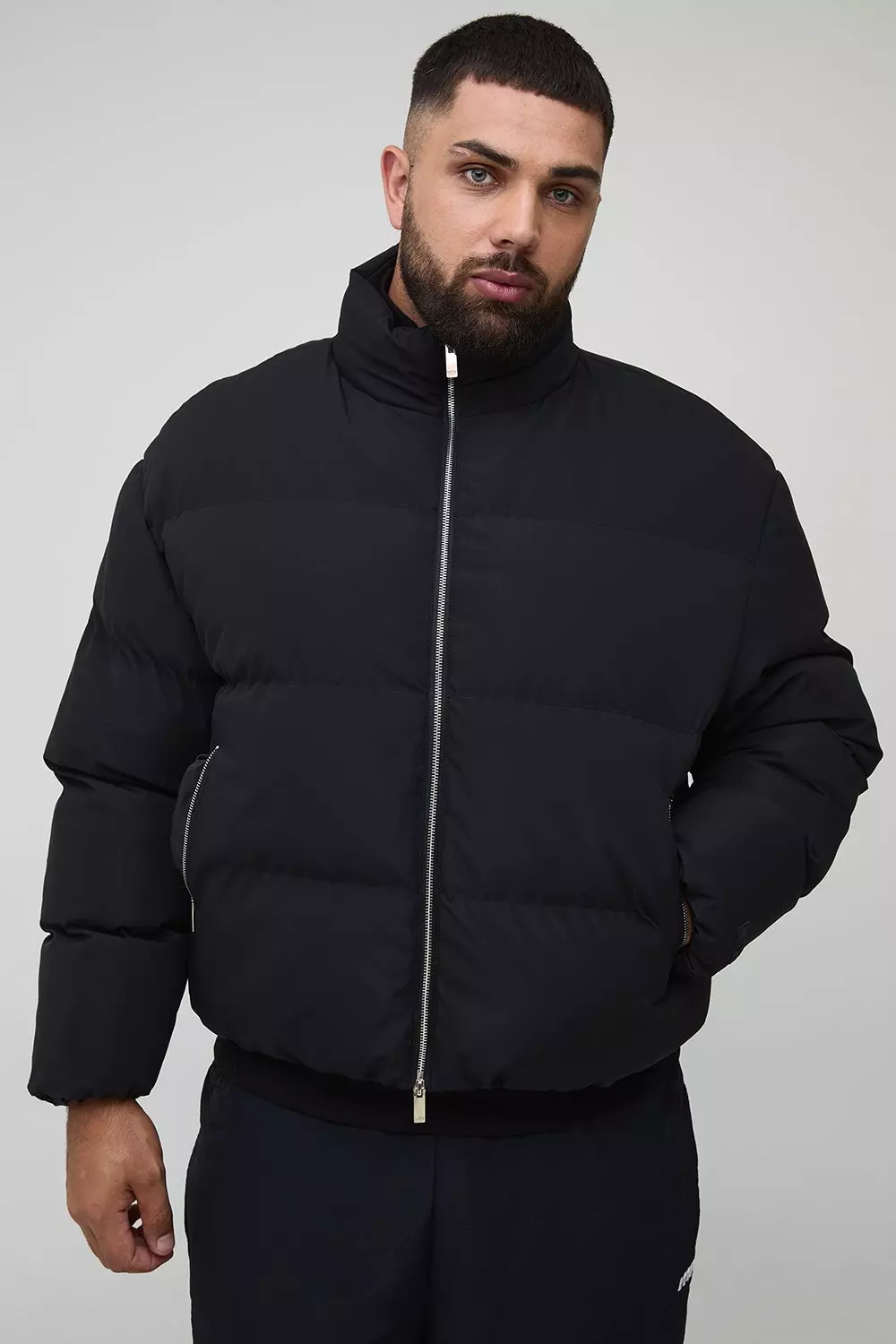 Plus Man Boxy Fit Funnel Neck Puffer Coat | boohooMAN USA