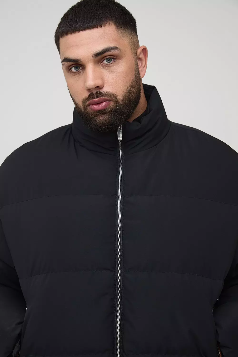 Plus Man Boxy Fit Funnel Neck Puffer Coat | boohooMAN USA