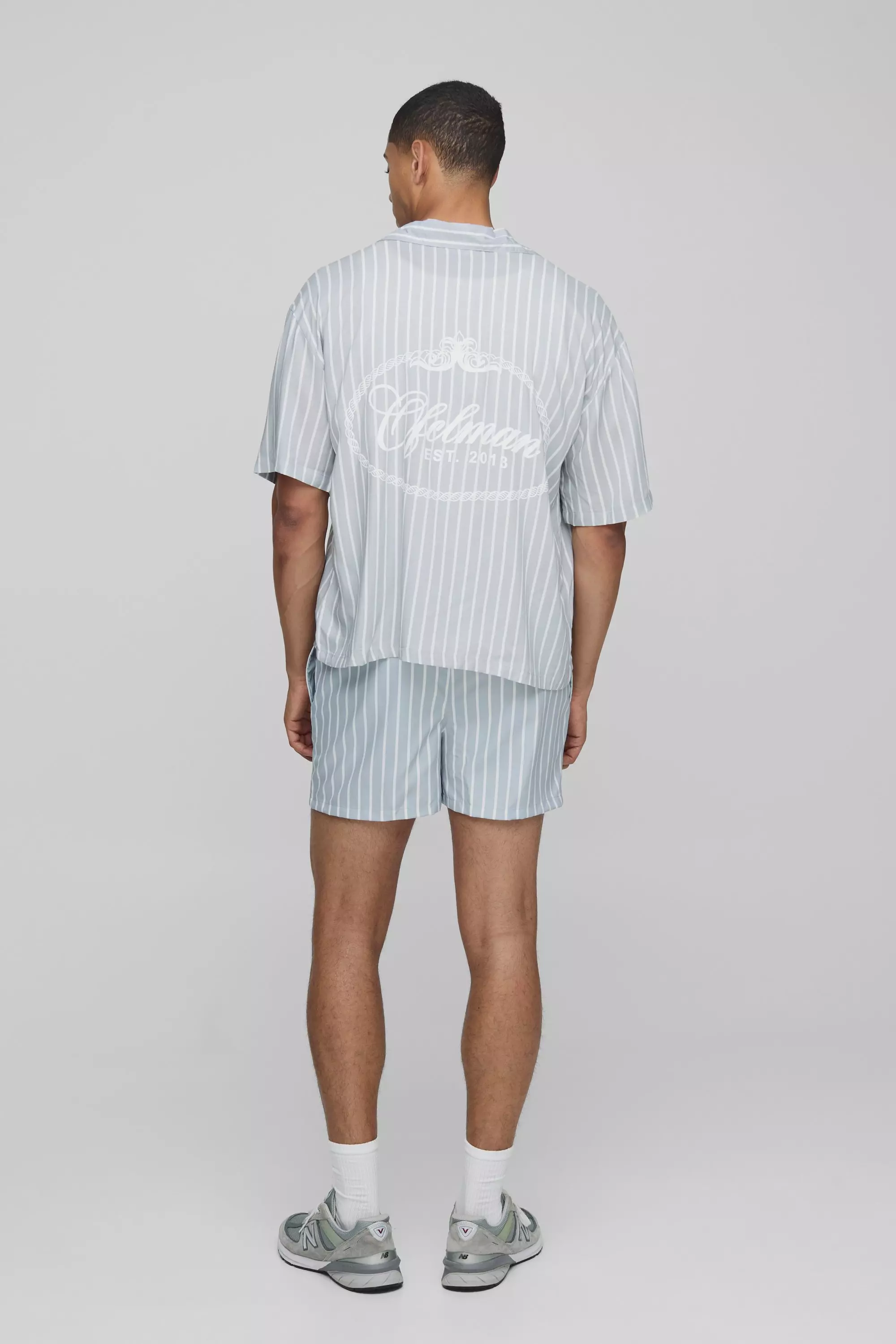 Oversized Boxy Fit Pinstripe Shirt and Swim Set | boohooMAN USA