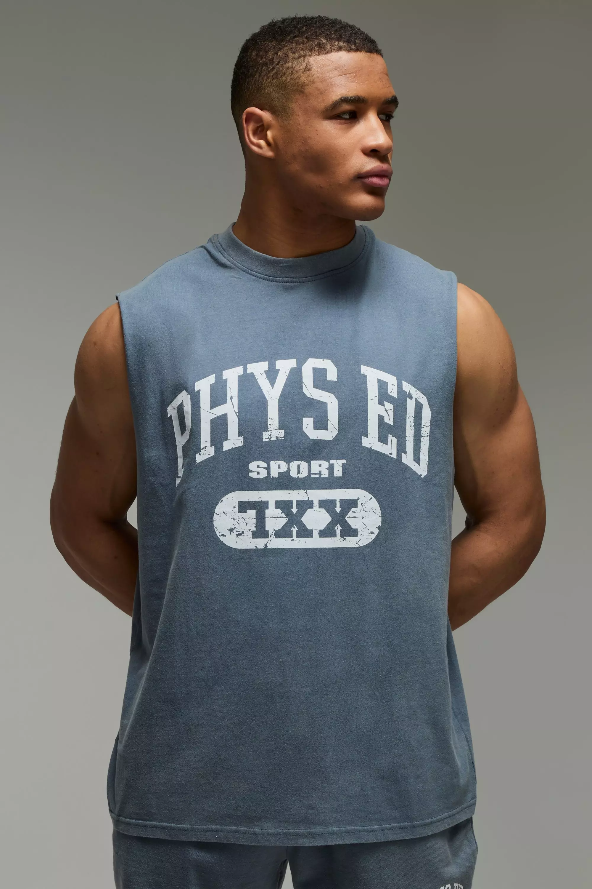MAN Active Phys Ed Oversized Washed Tank steel