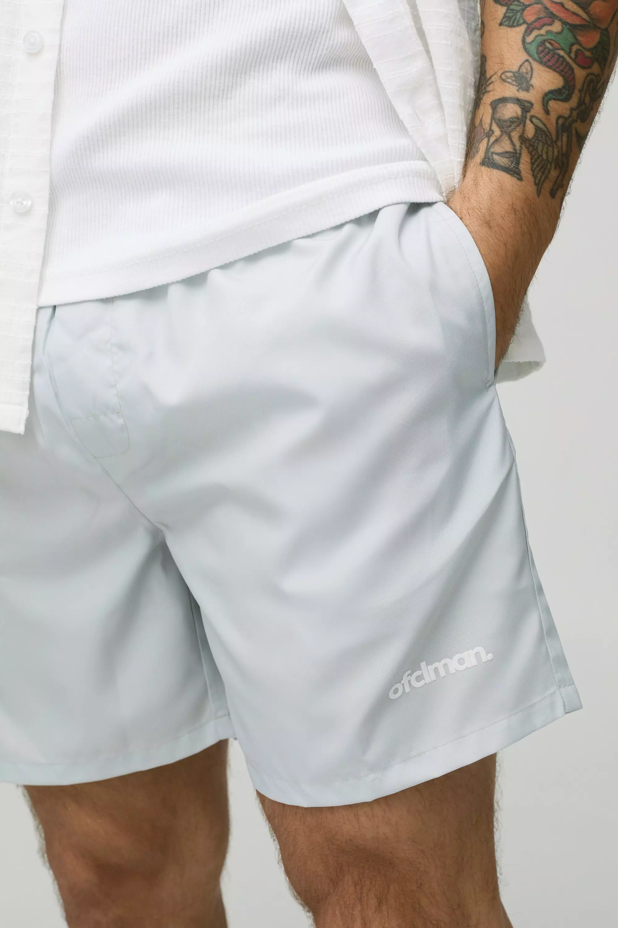 Grey Mid Length Official Man Branded Swim Shorts alternative image