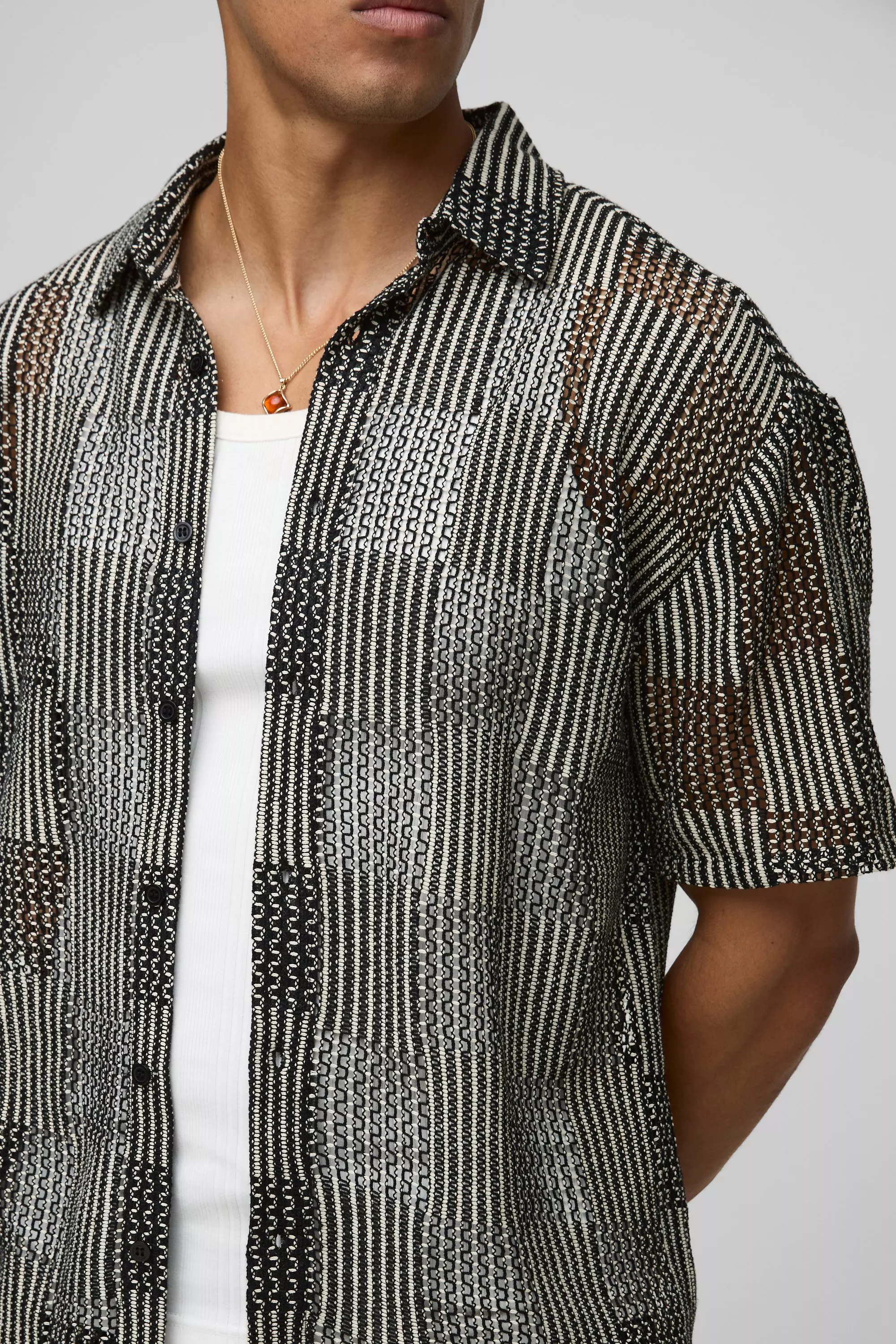 Oversized Open Weave Checkerboard Shirt & Relaxed Short Set | boohooMAN USA
