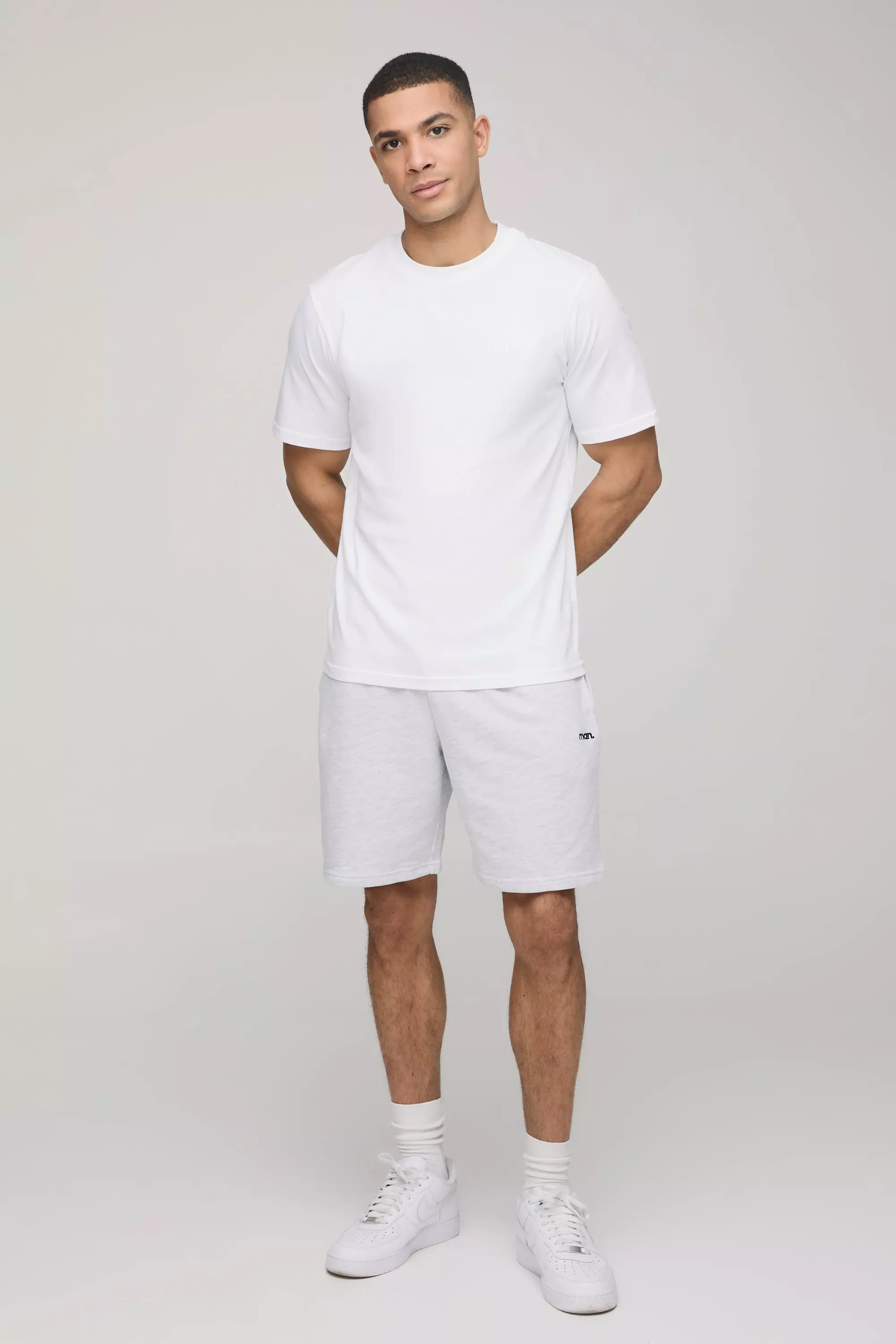 Regular Fit MAN. Embroidered T-Shirt and Short Set Grey marl